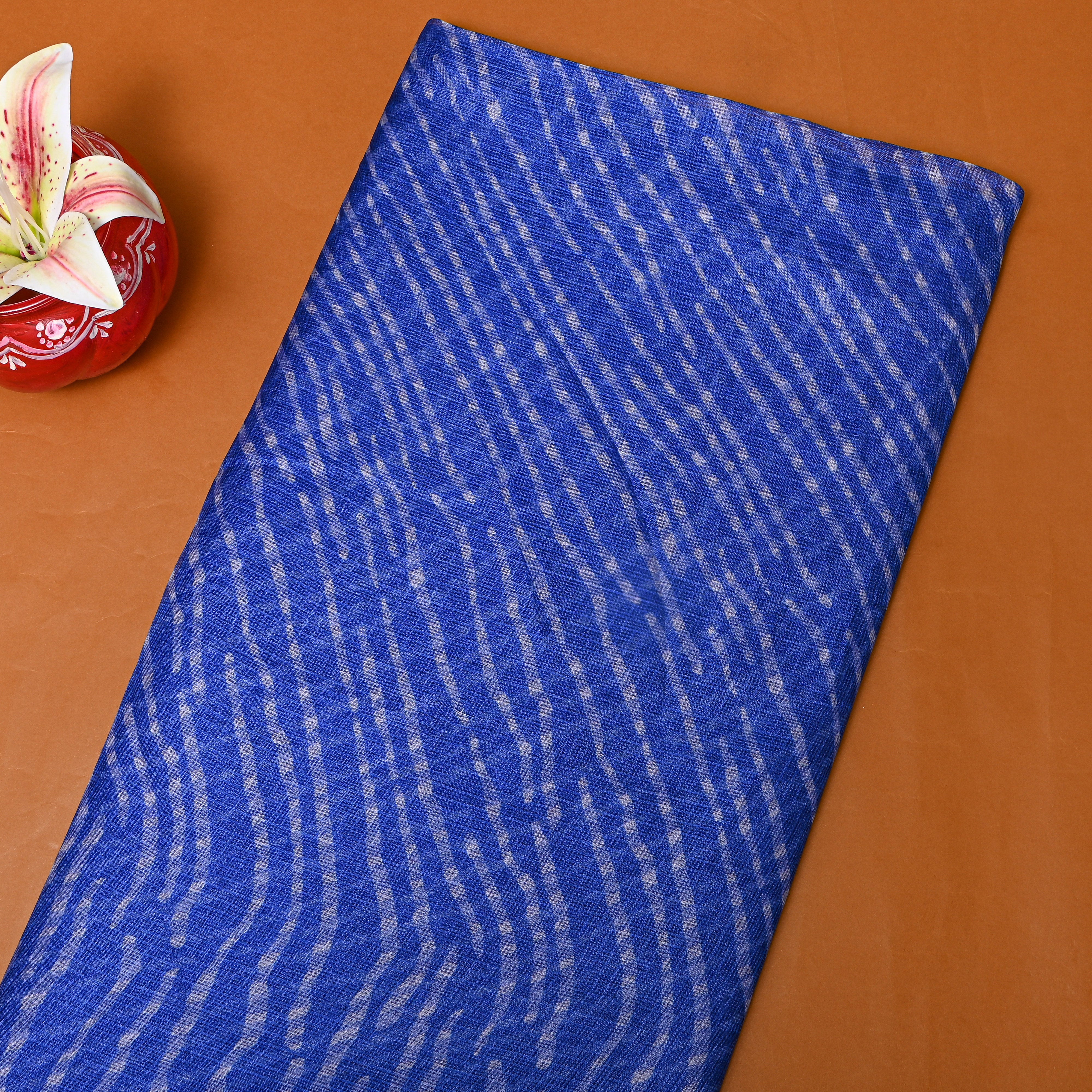 Dark Royal Blue Leheriya Printed Silk Fabric.