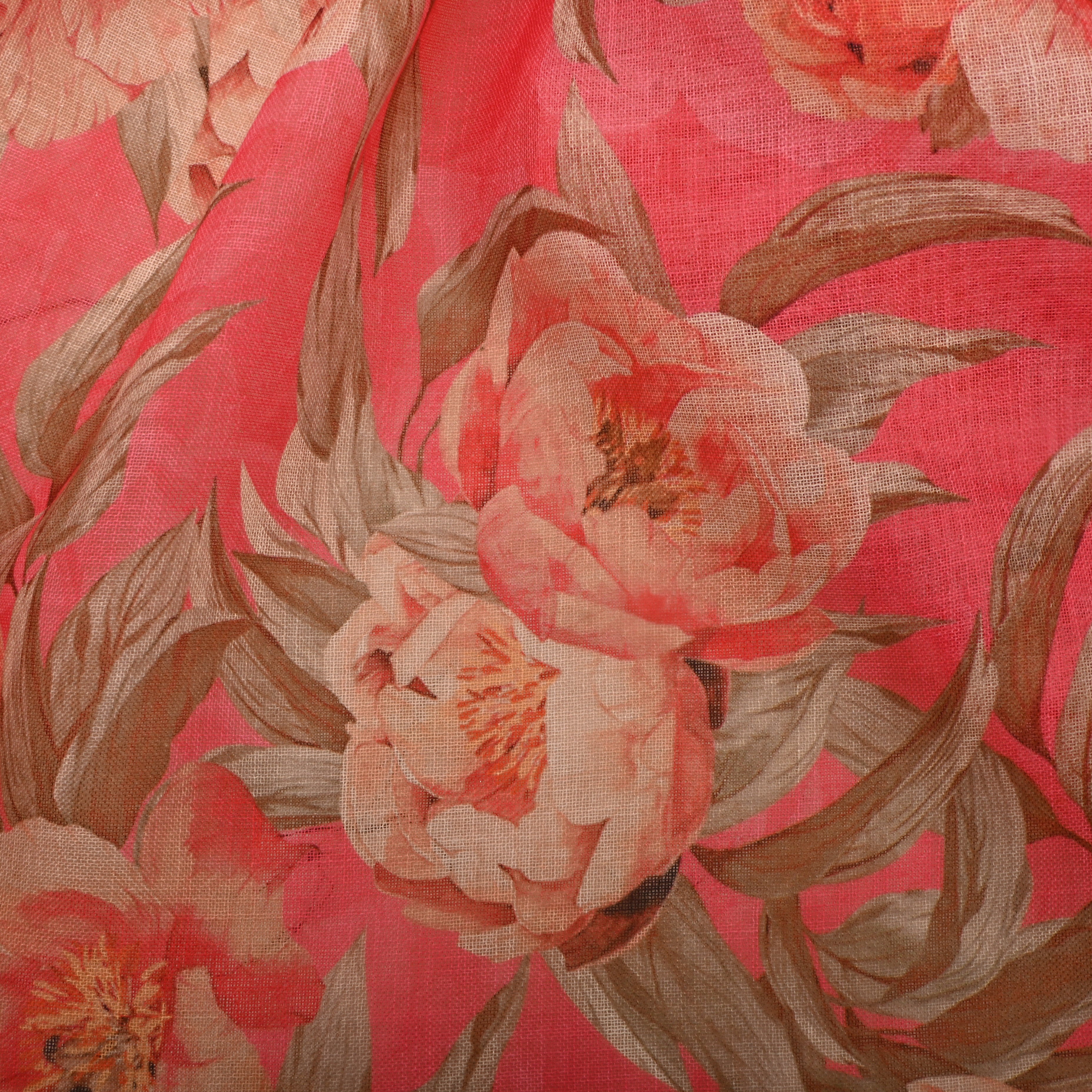 Rose Pink Floral Printed Linen Fabric