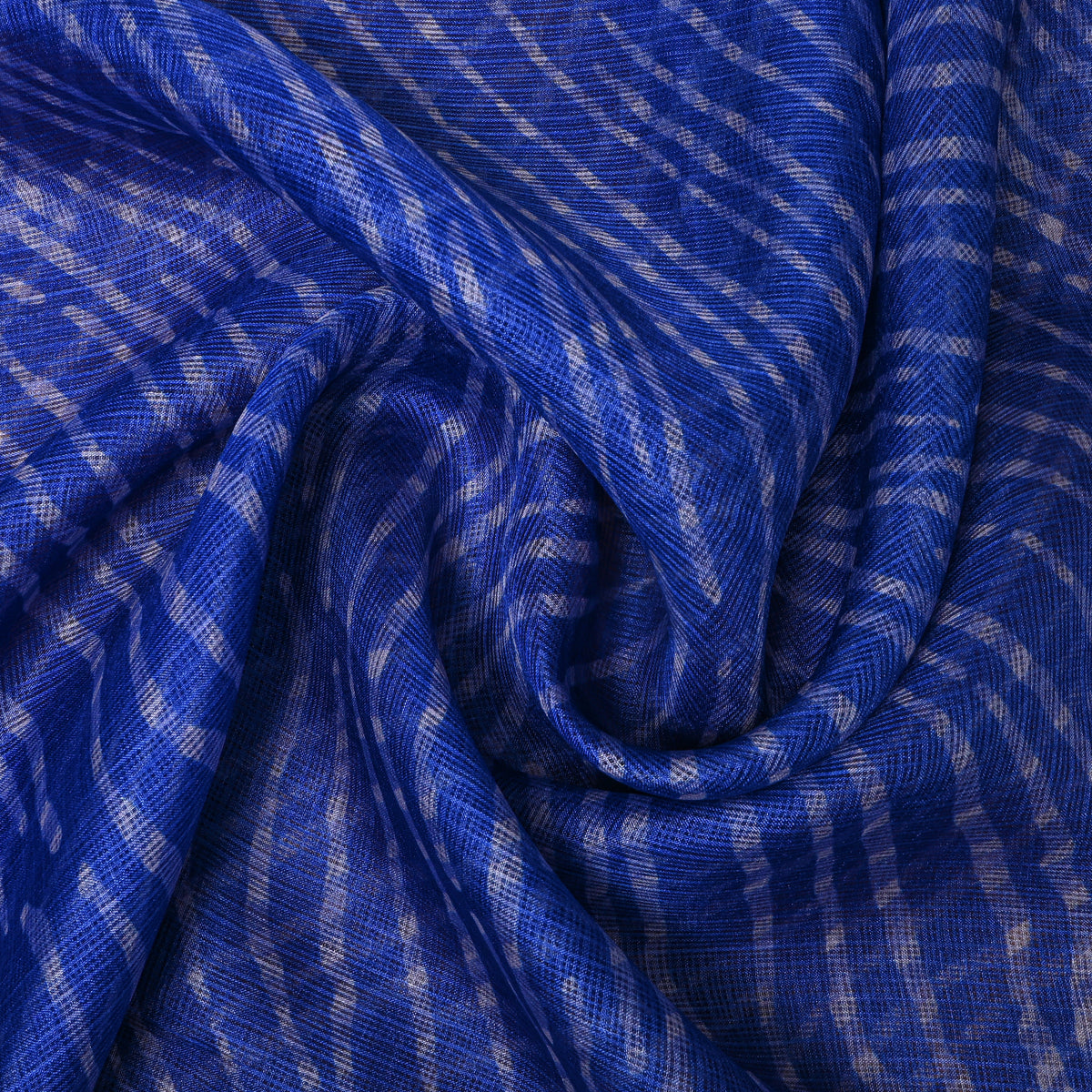Dark Royal Blue Leheriya Printed Silk Fabric.
