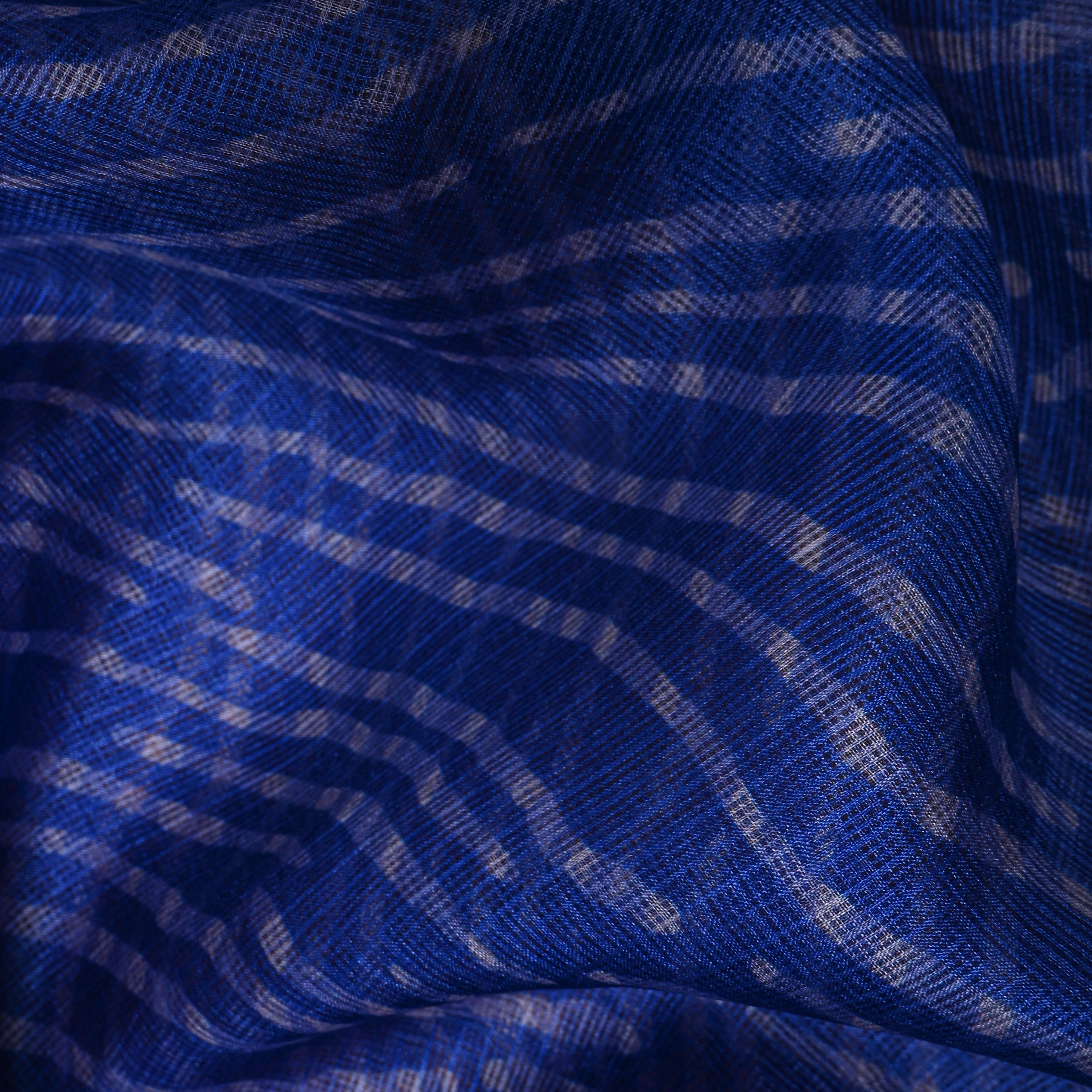 Dark Royal Blue Leheriya Printed Silk Fabric.