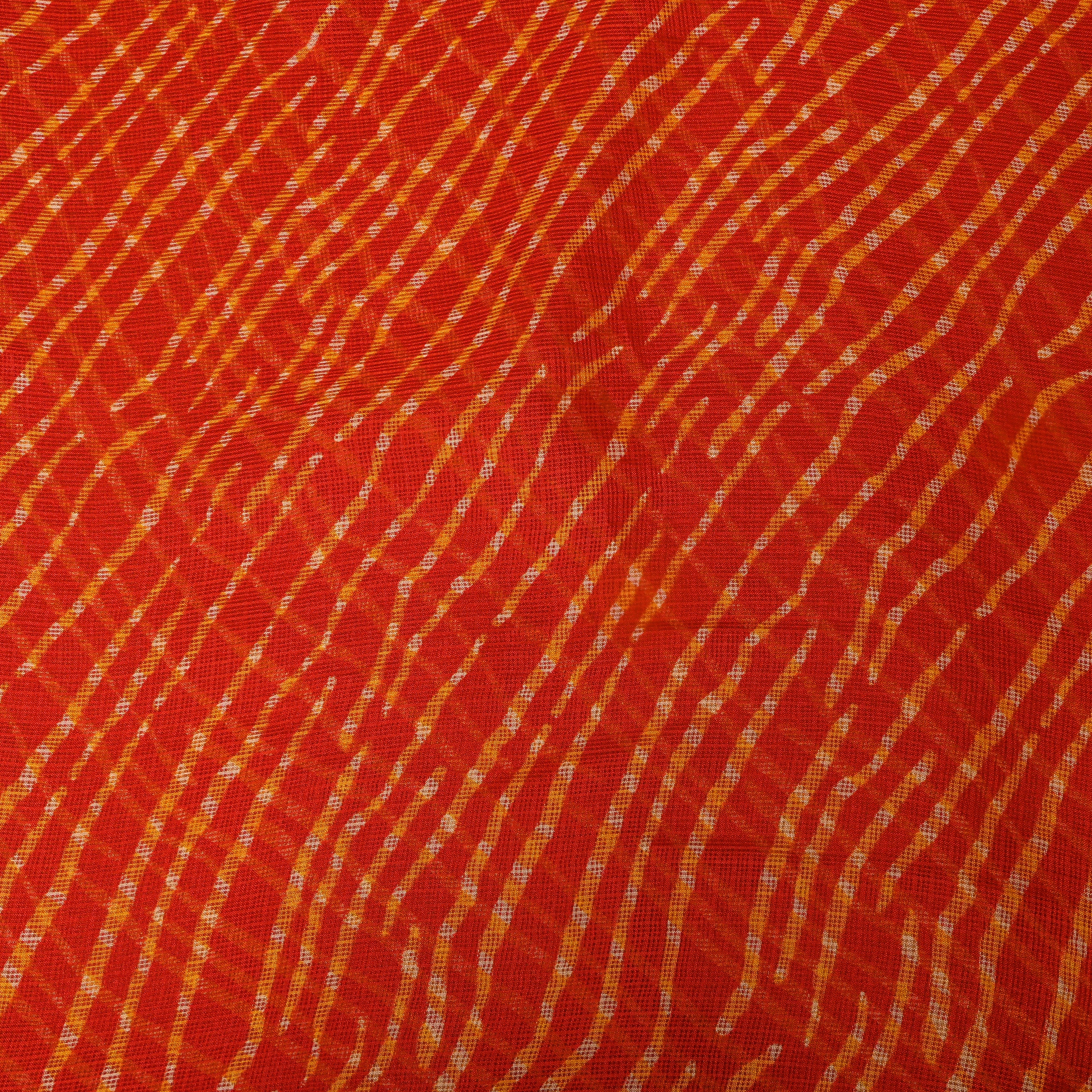 Orange Striped Abstract Print Kota Fabric