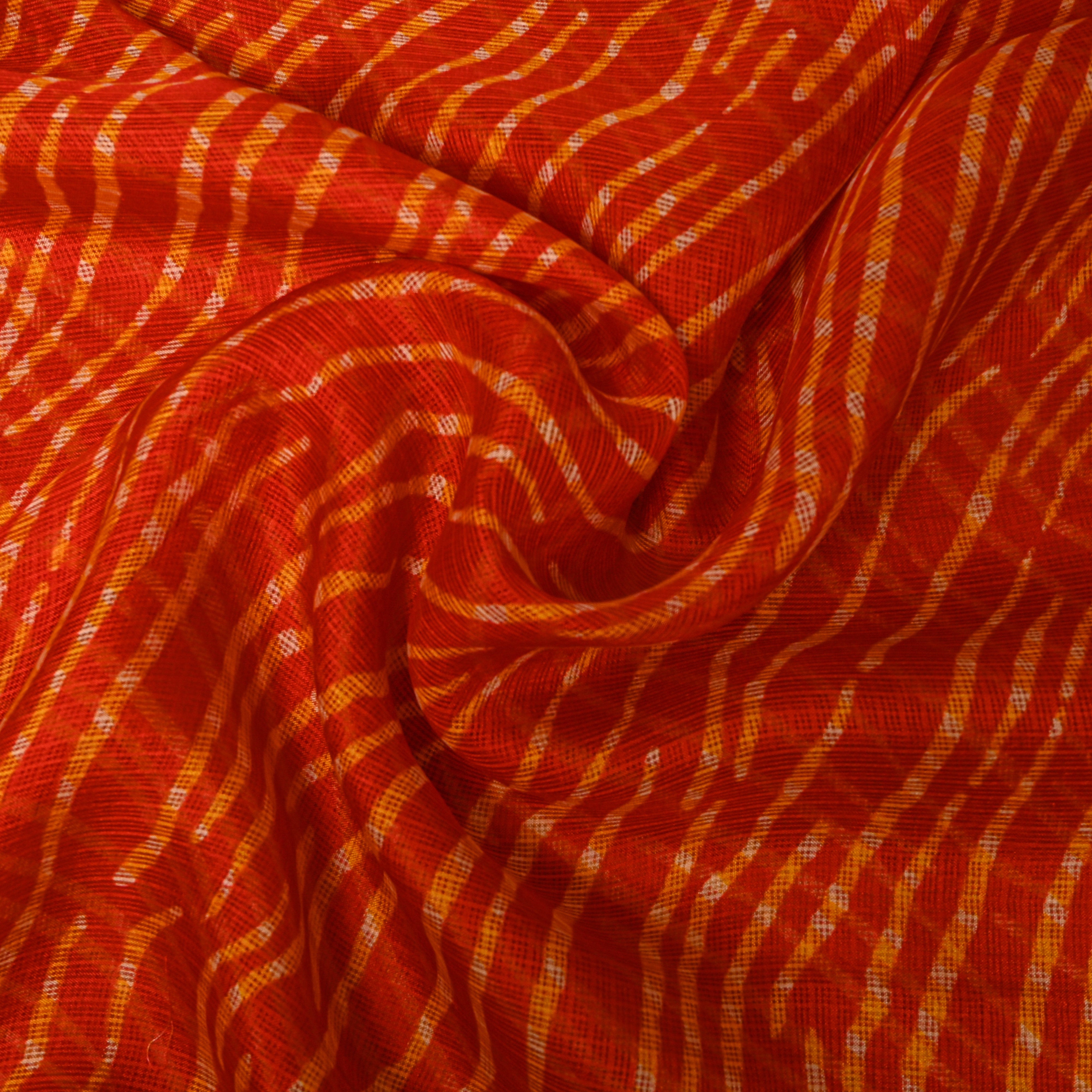 Orange Striped Abstract Print Kota Fabric