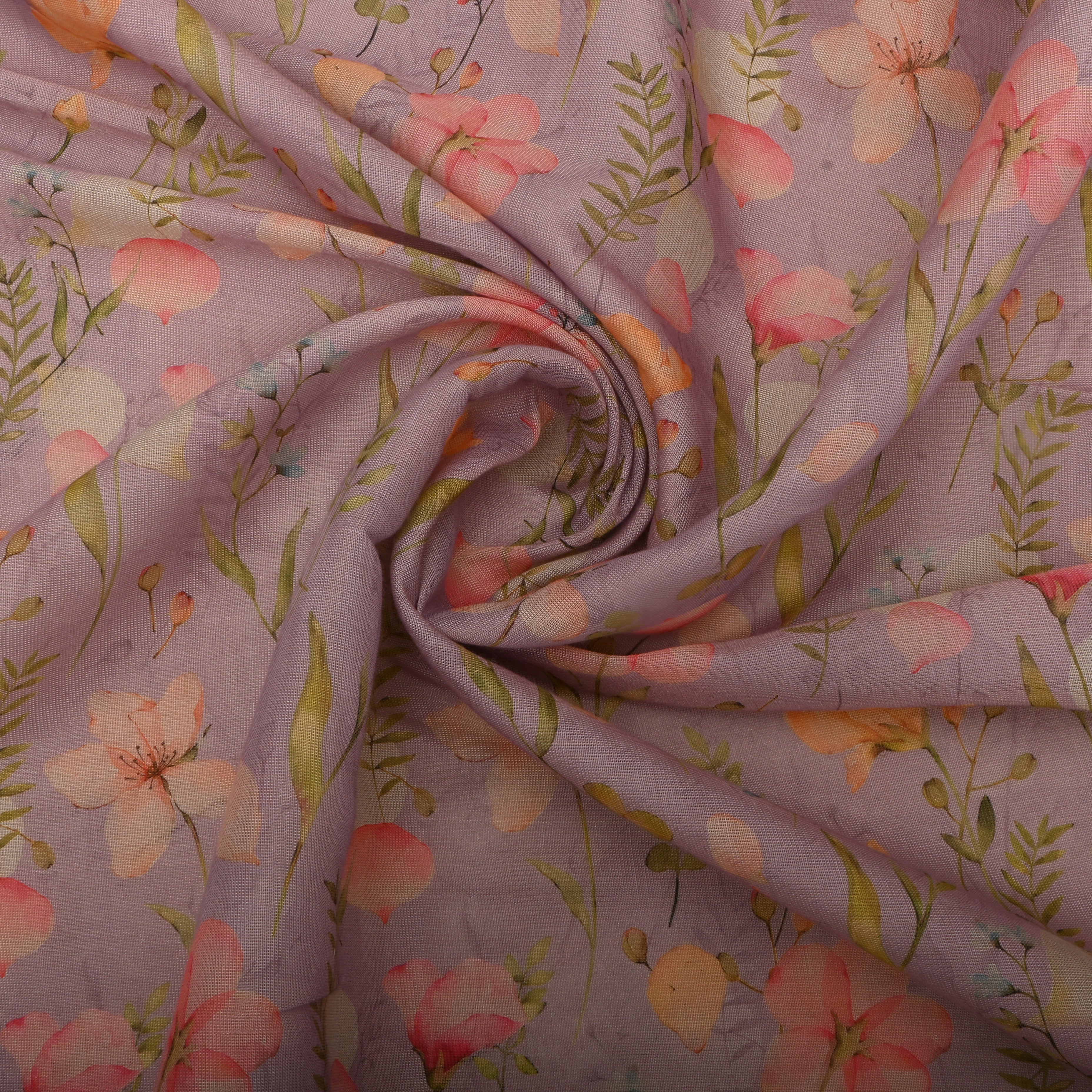 Lilac Tissue Fabric With Floral Prints