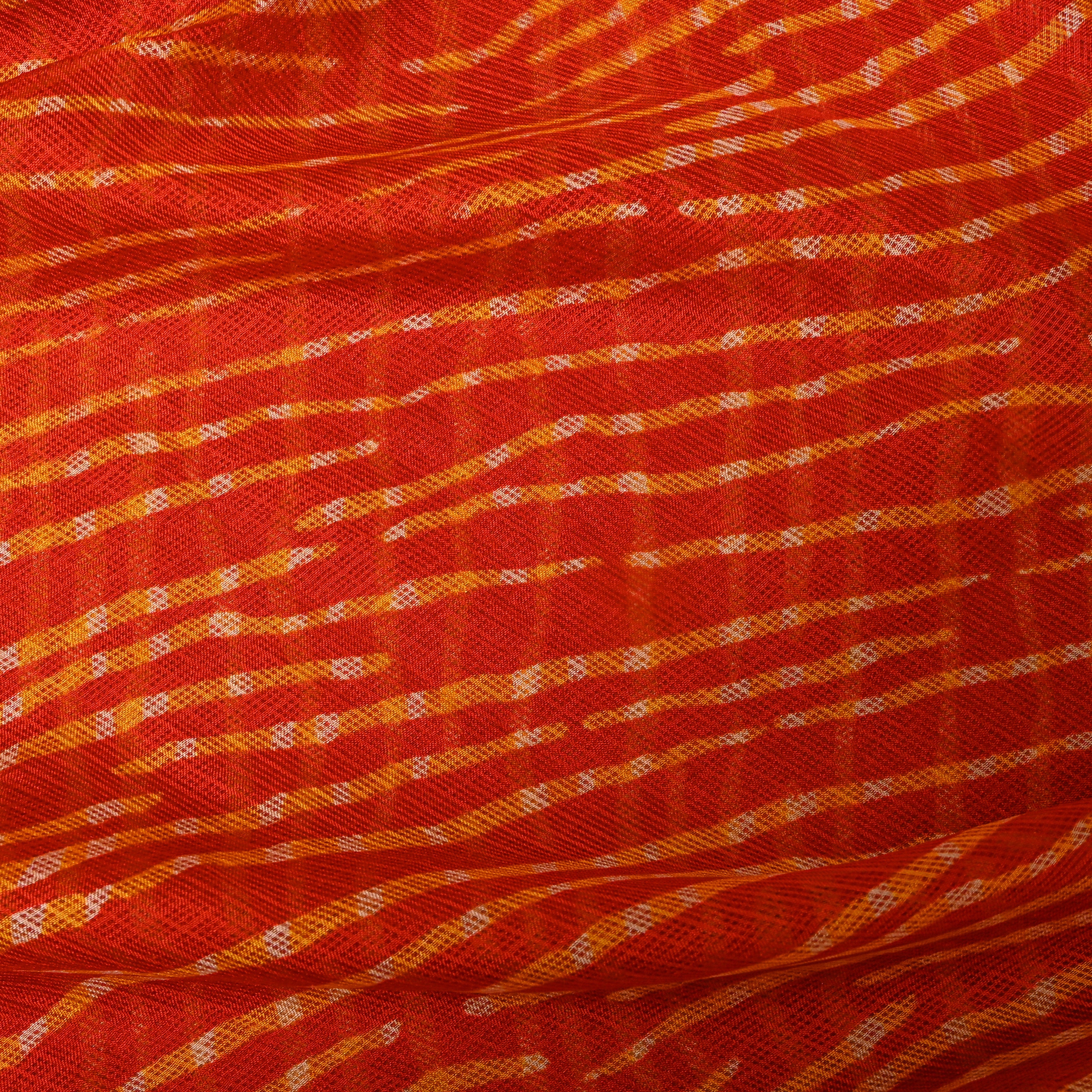 Orange Striped Abstract Print Kota Fabric