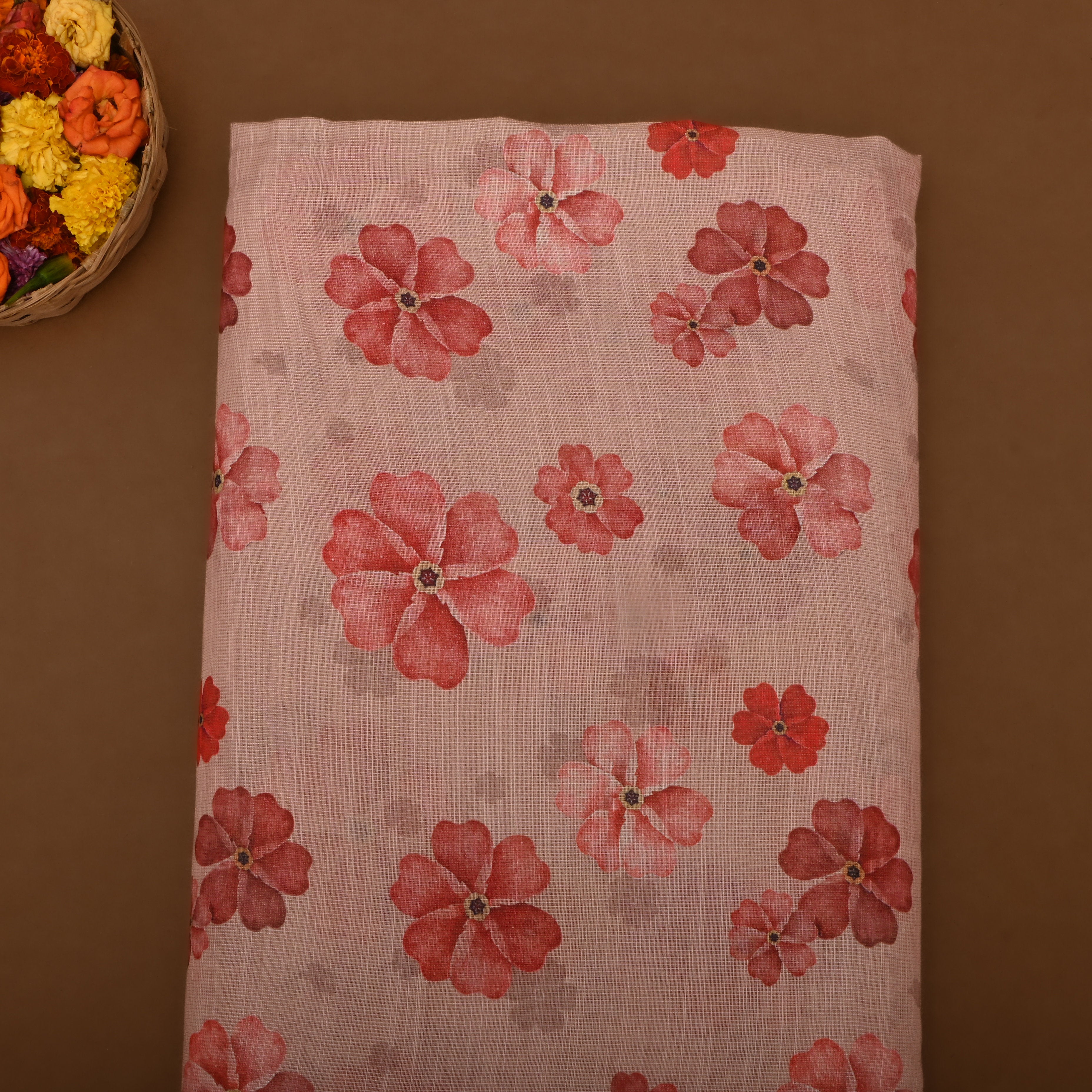 Peach Tissue Fabric With Prints