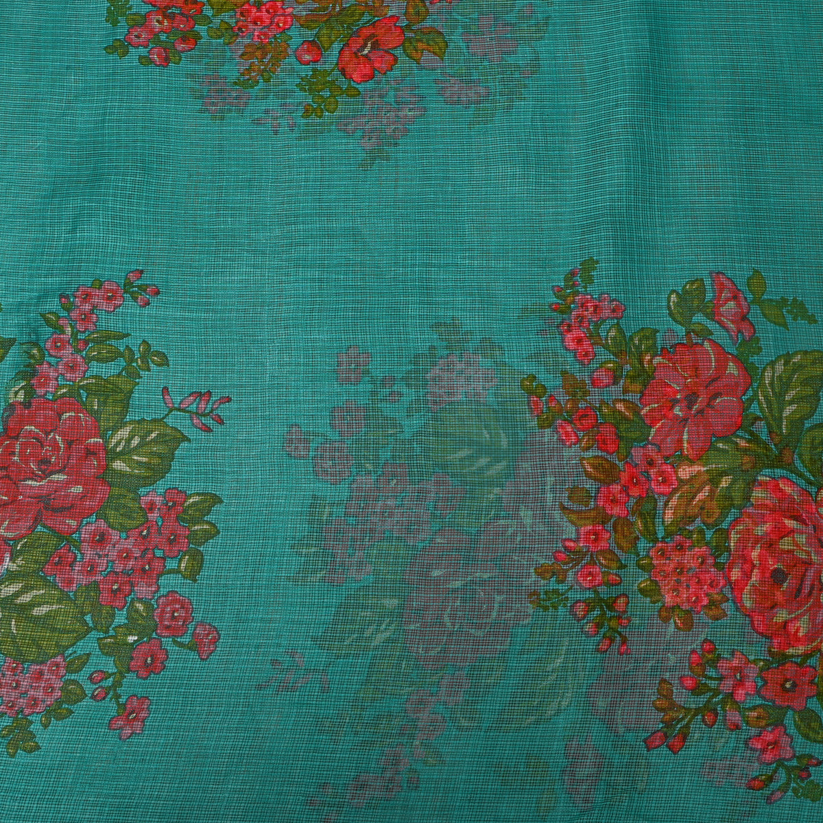 Medium Forest Green Printed Silk Fabric