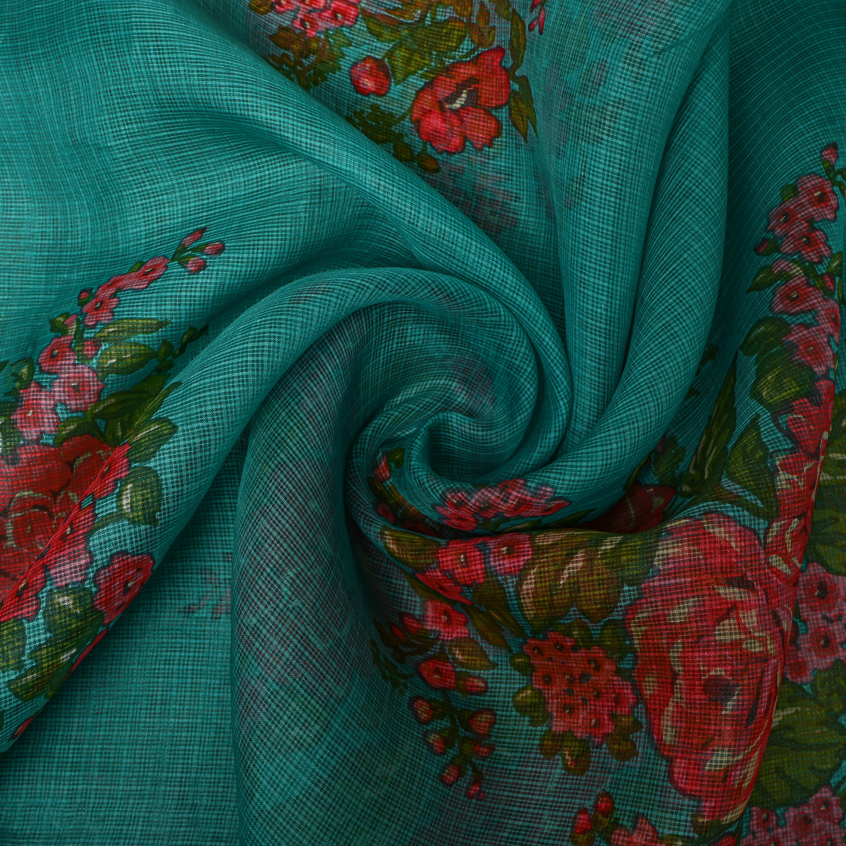 Medium Forest Green Printed Silk Fabric