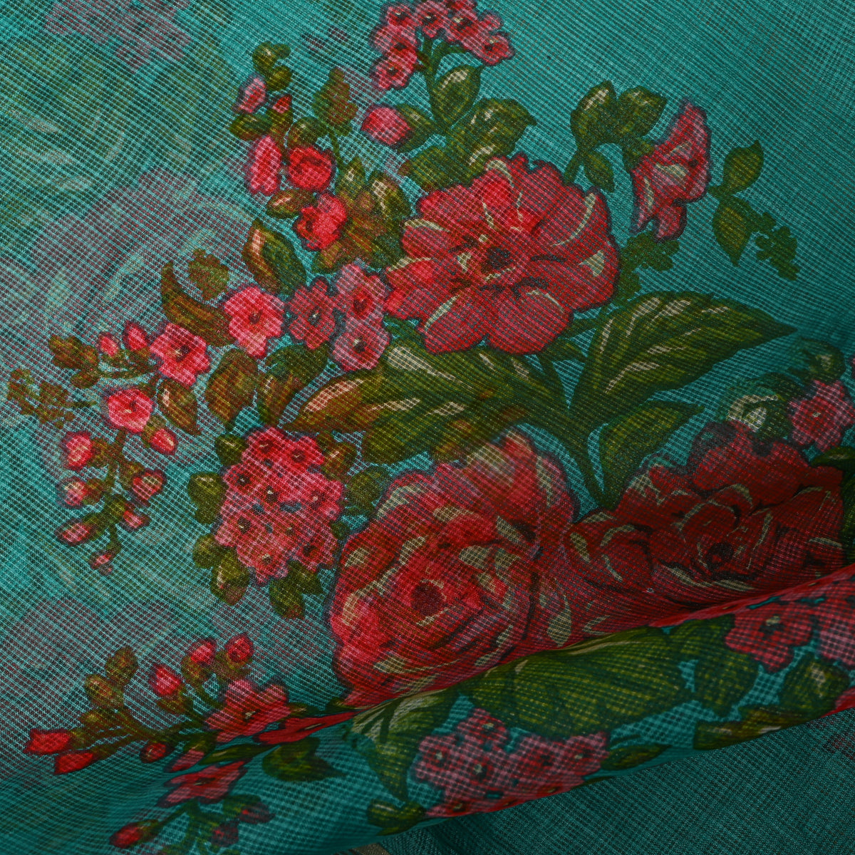 Medium Forest Green Printed Silk Fabric