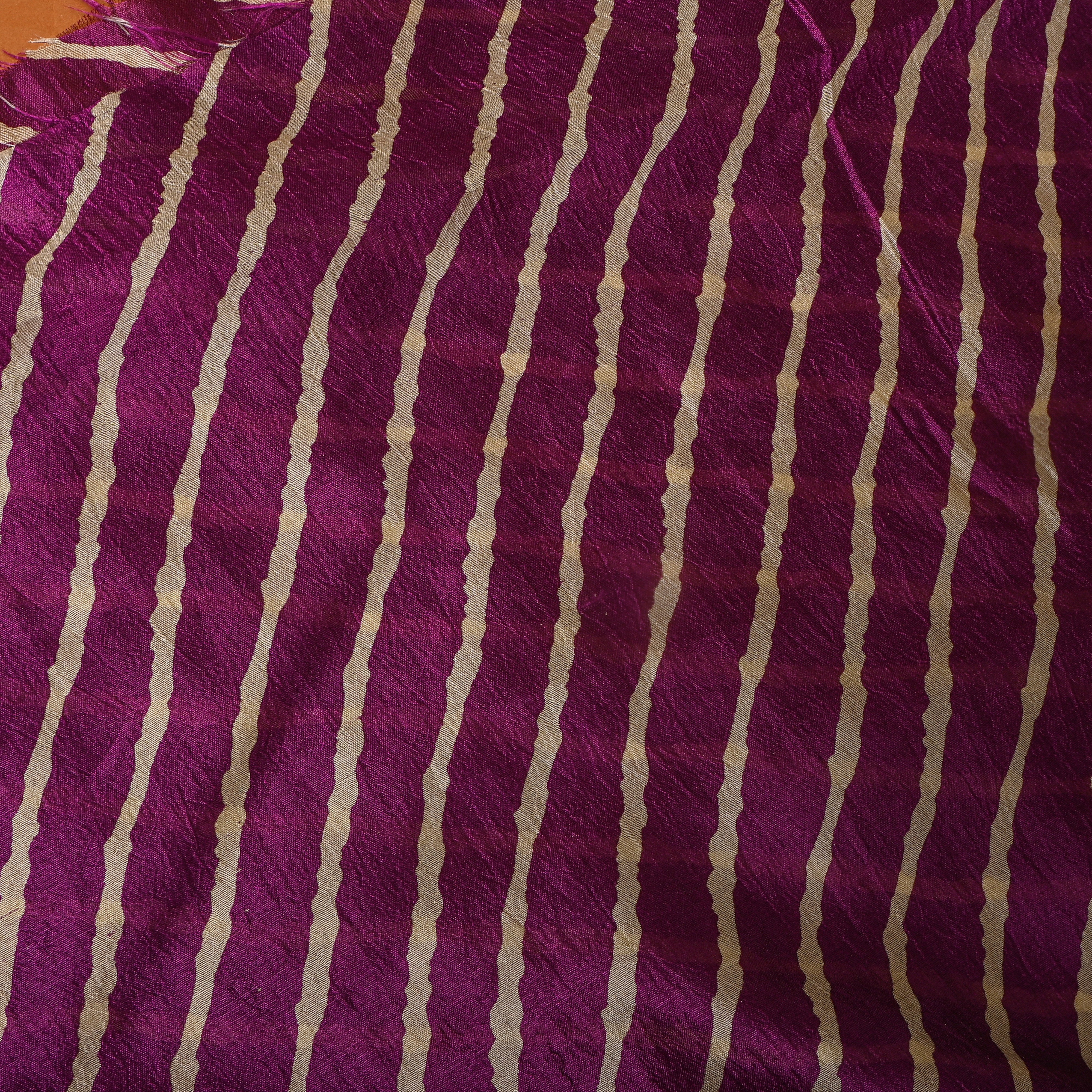 Deep Purple Cream Diagonal Leheriya Silk Fabric