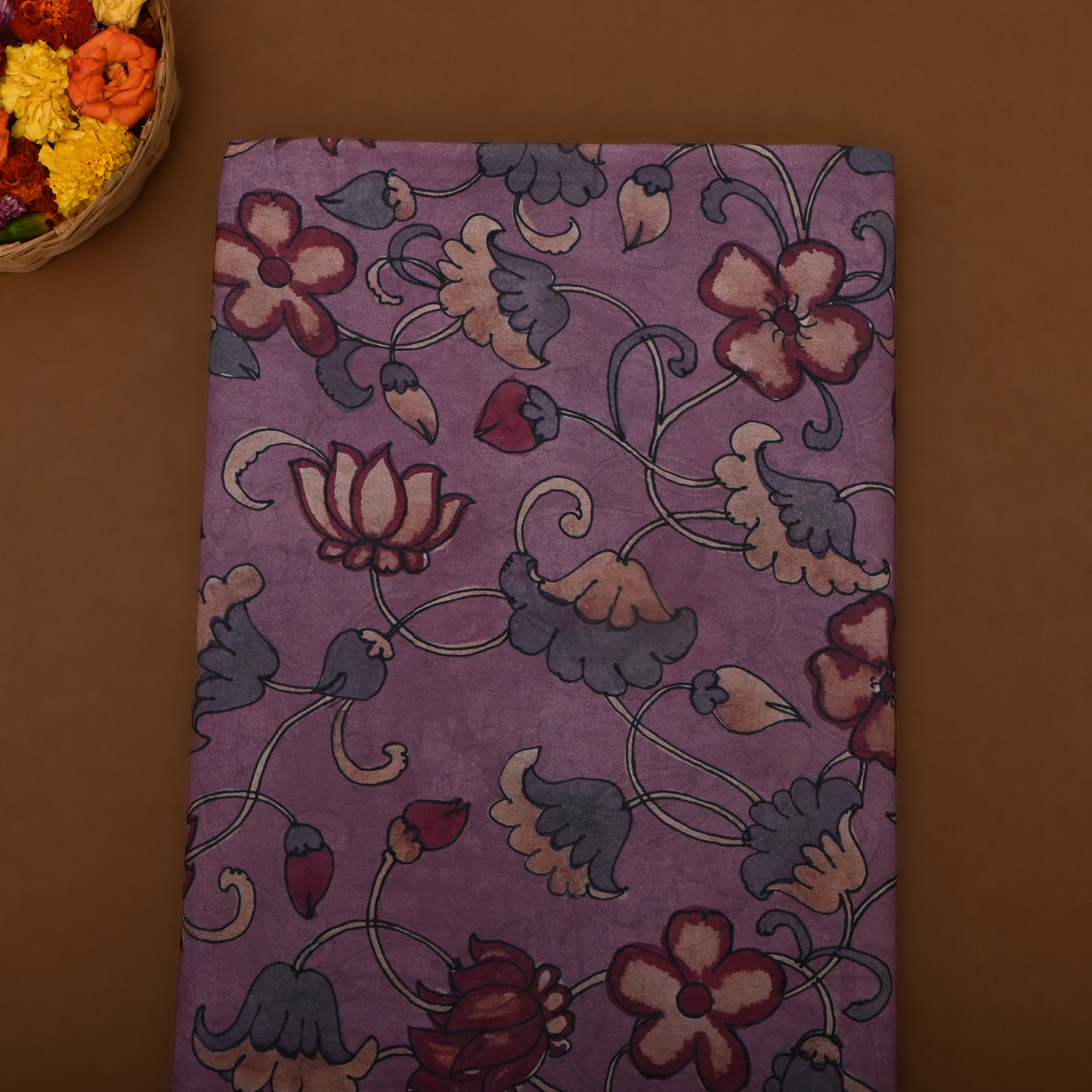 Mauve Purple Silk Printed Fabric