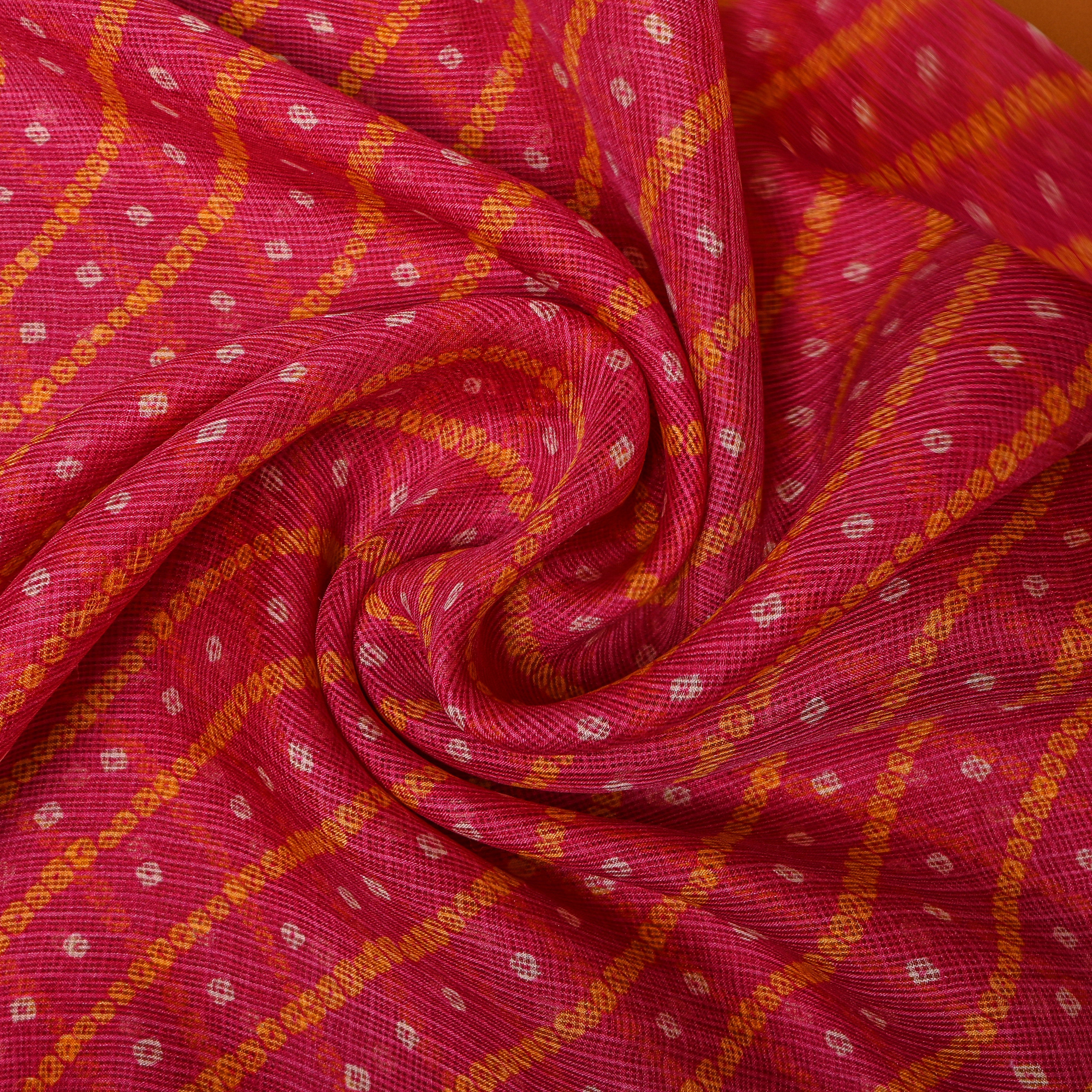 Red And Orange Bandhani Kota Fabric
