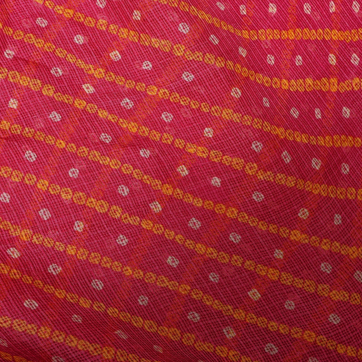 Red And Orange Bandhani Kota Fabric