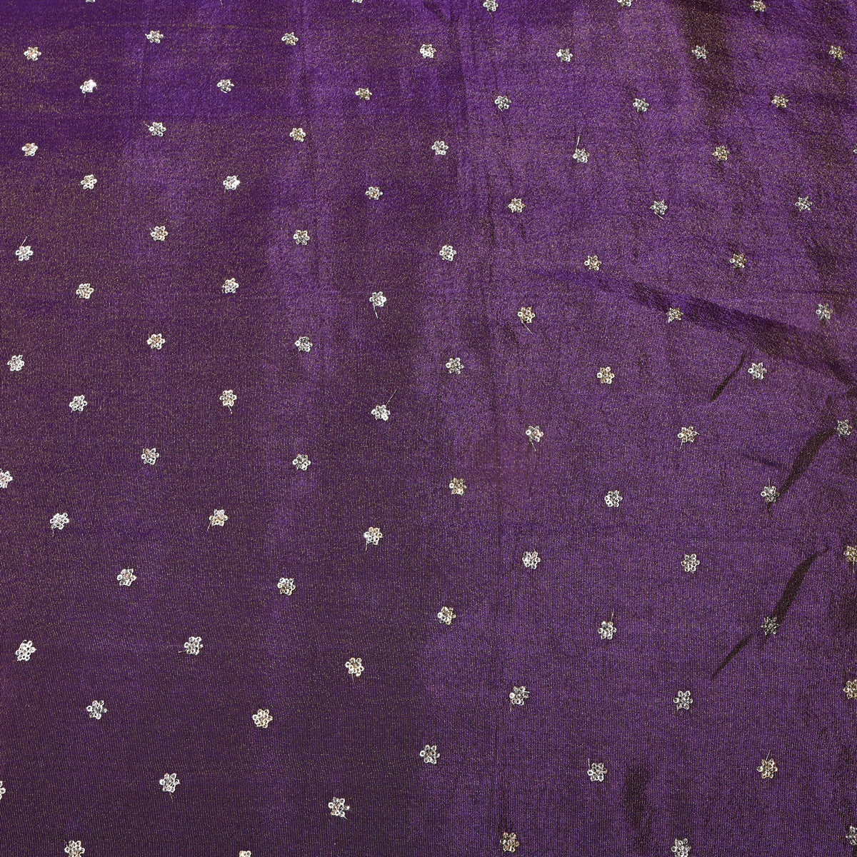 Royal Purple Silver Sequin Floral Butti Tissue Fabric
