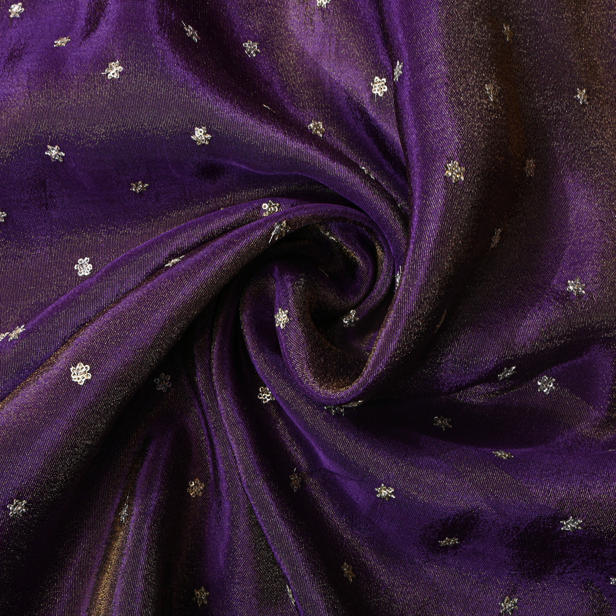 Royal Purple Silver Sequin Floral Butti Tissue Fabric