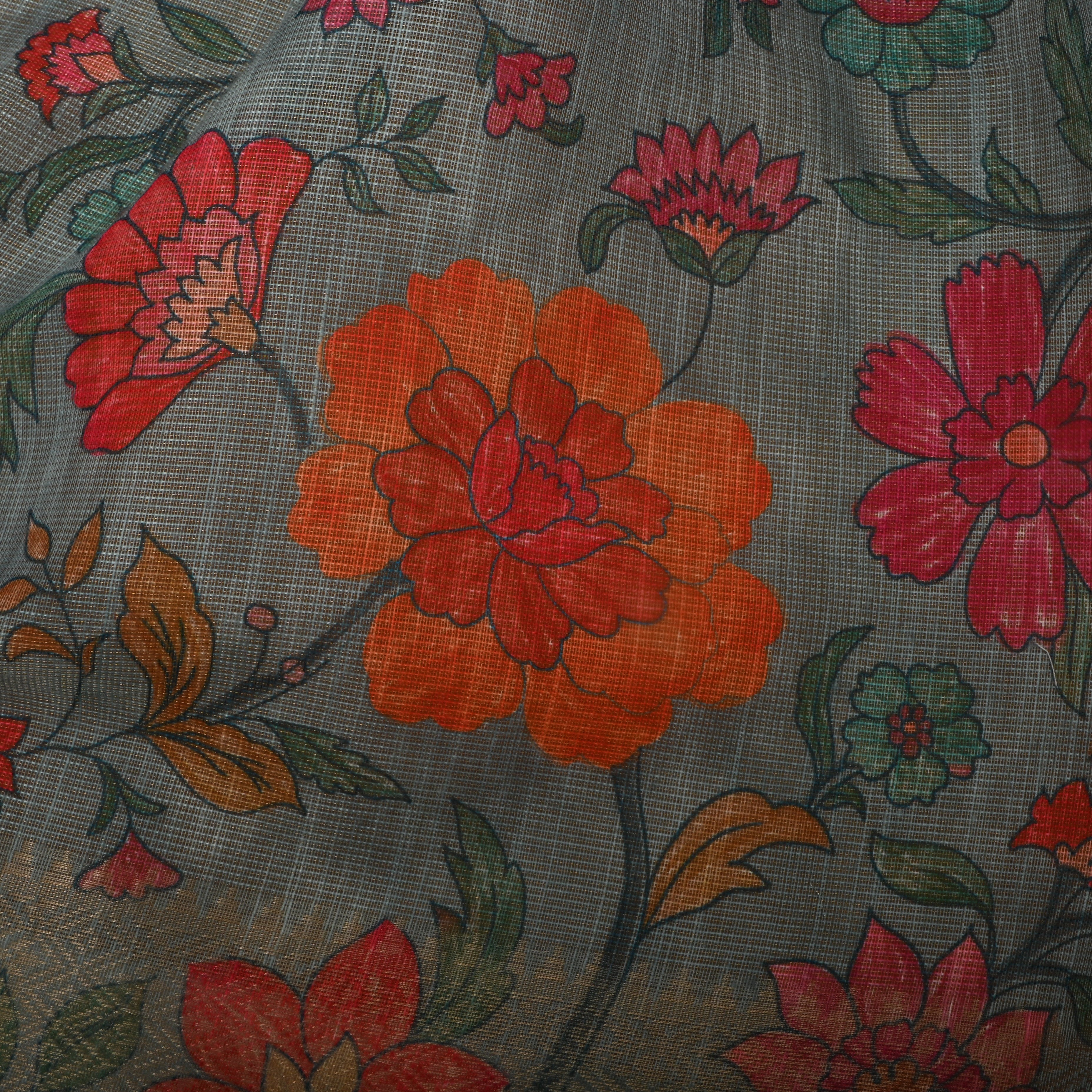 Sky Blue Floral Printed Tissue Fabric