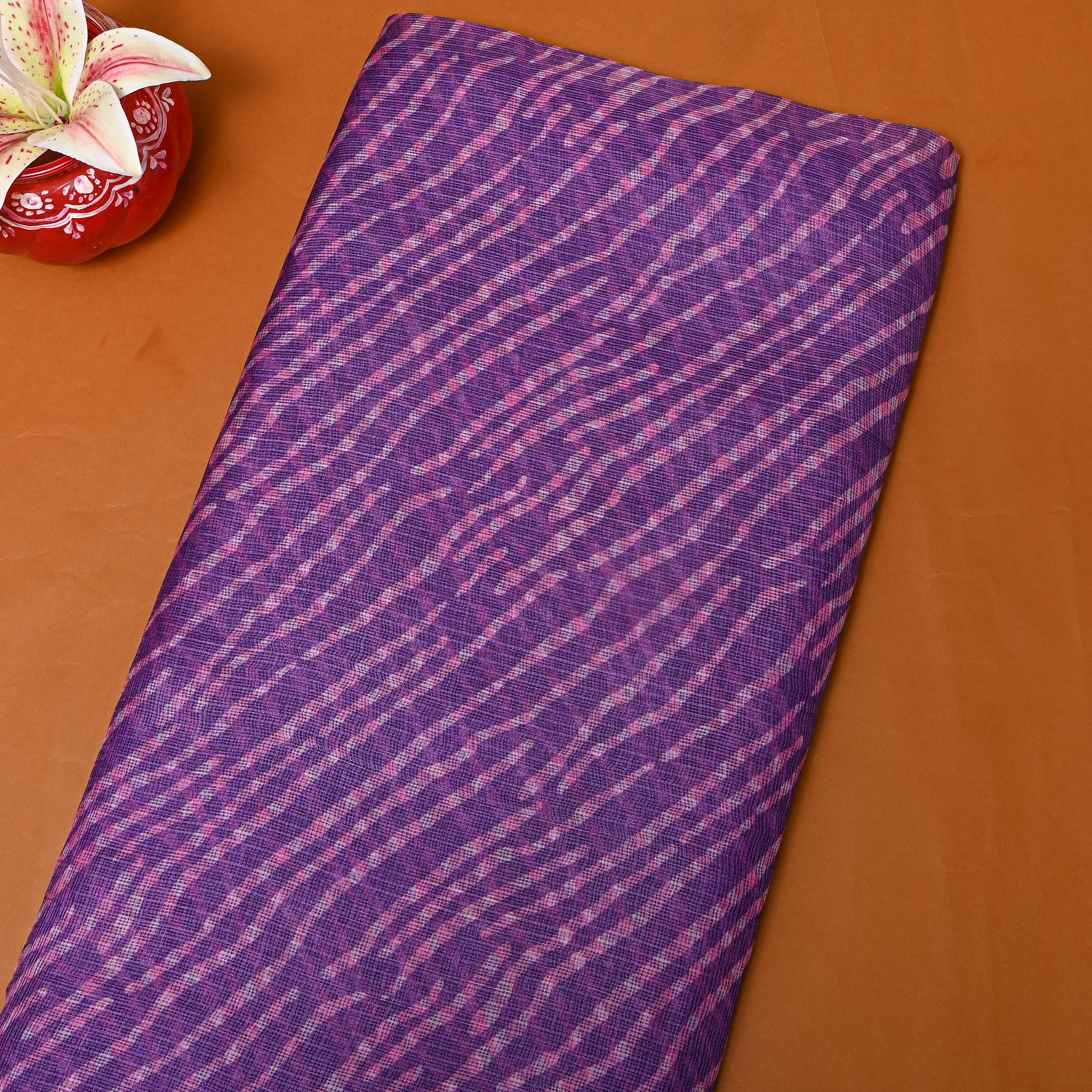 Purple Striped Abstract Print Kota Fabric