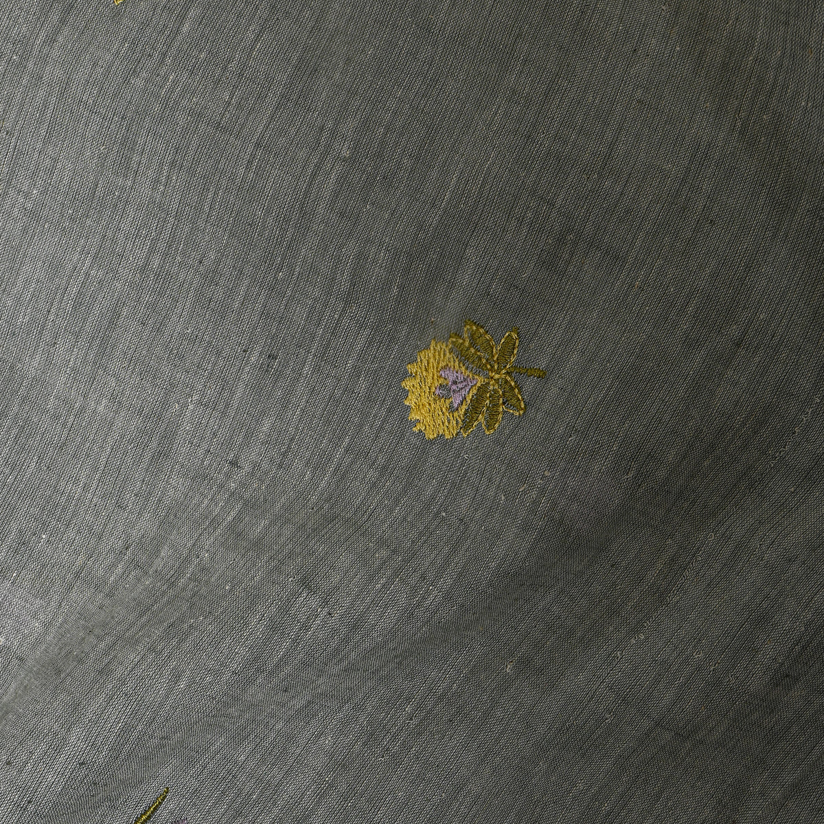 Dark Gray With Mustard Thread Work Butti Cotton Fabric