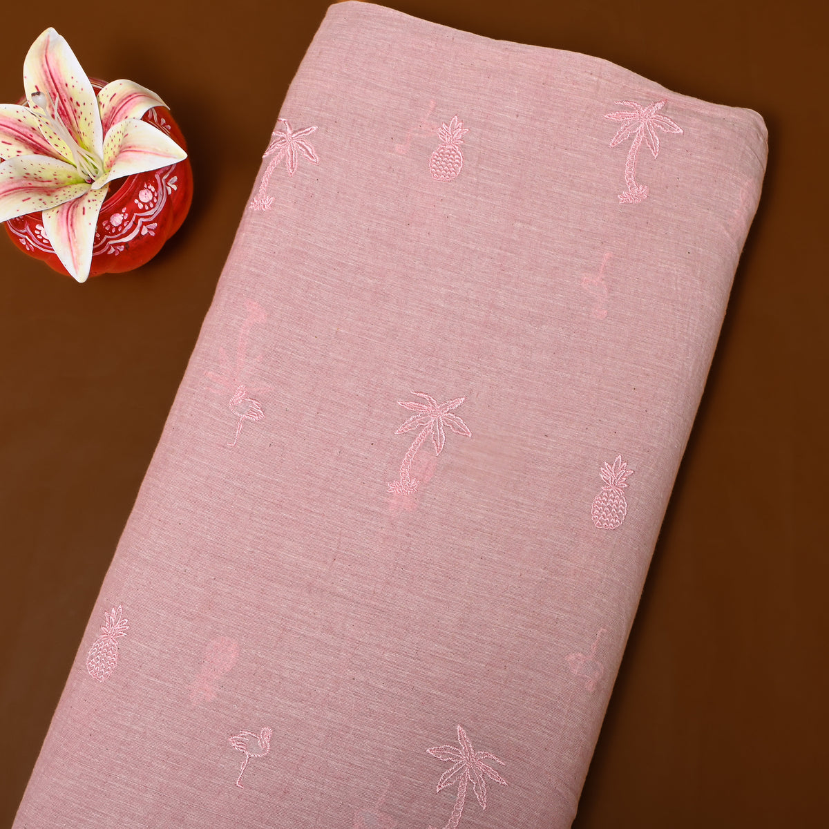 Pale Pink With Light Pink Tropical Embroidery