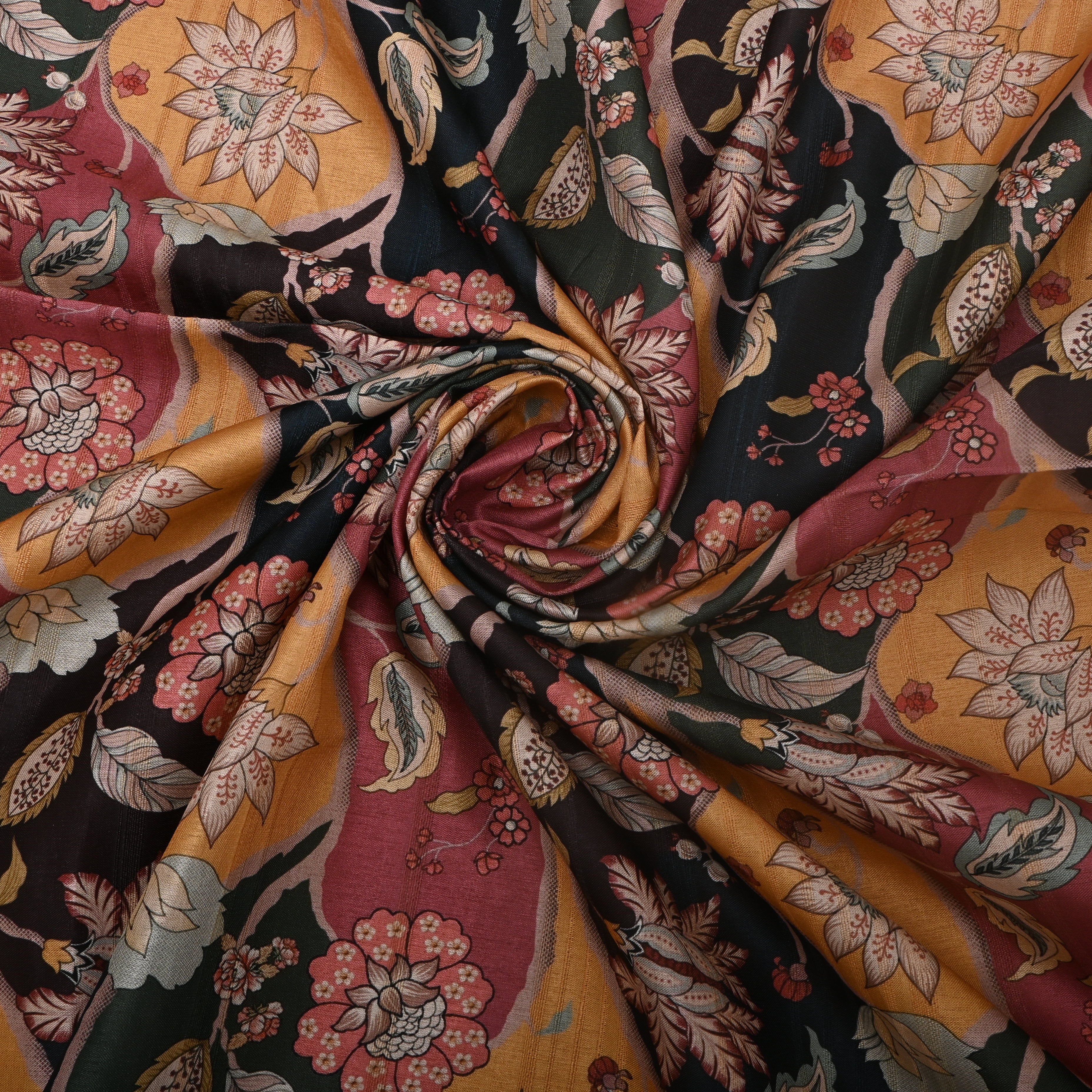 Multi-Color Tussar Fabric With Floral Prints
