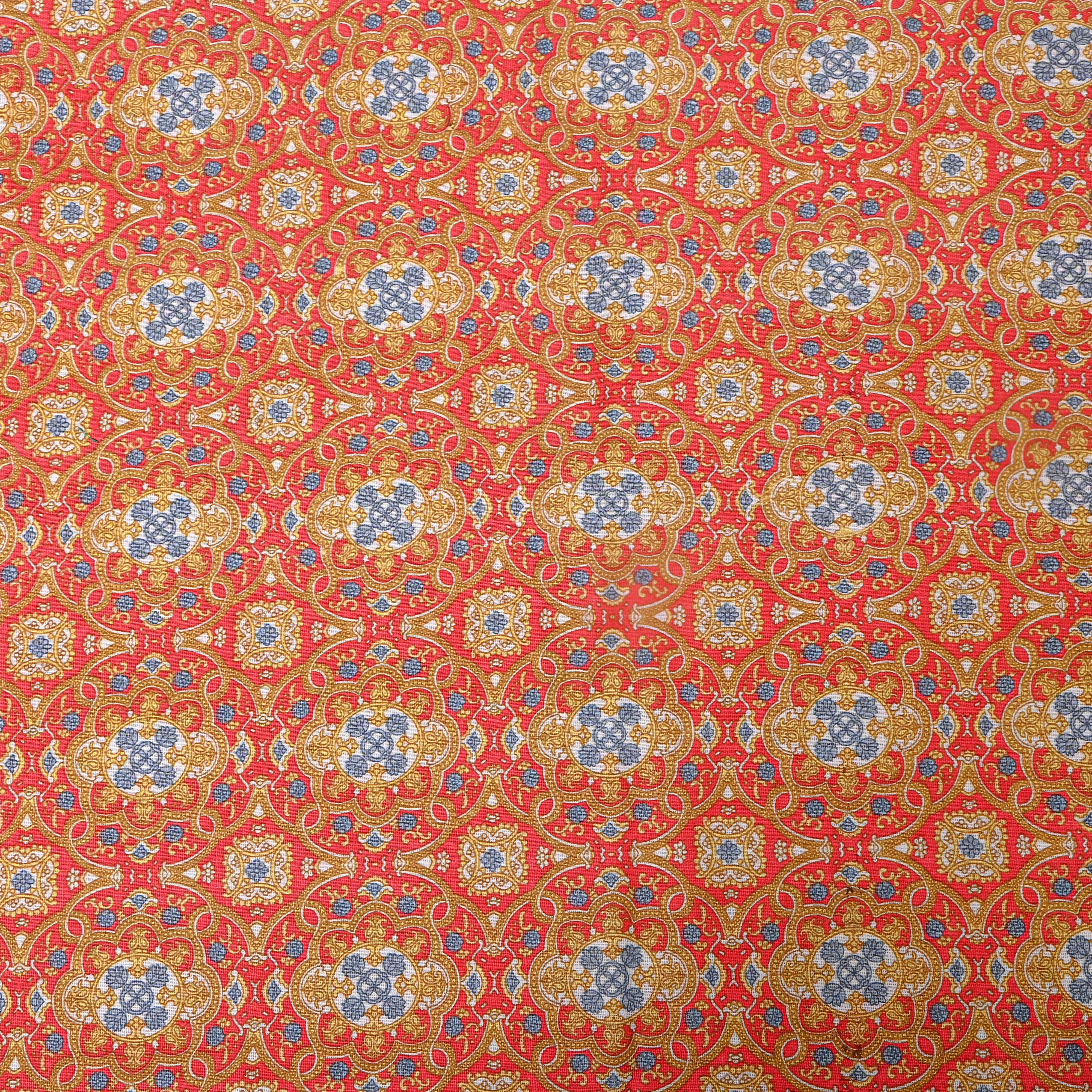 Orange Multicolour Medallion Printed Cotton Fabric