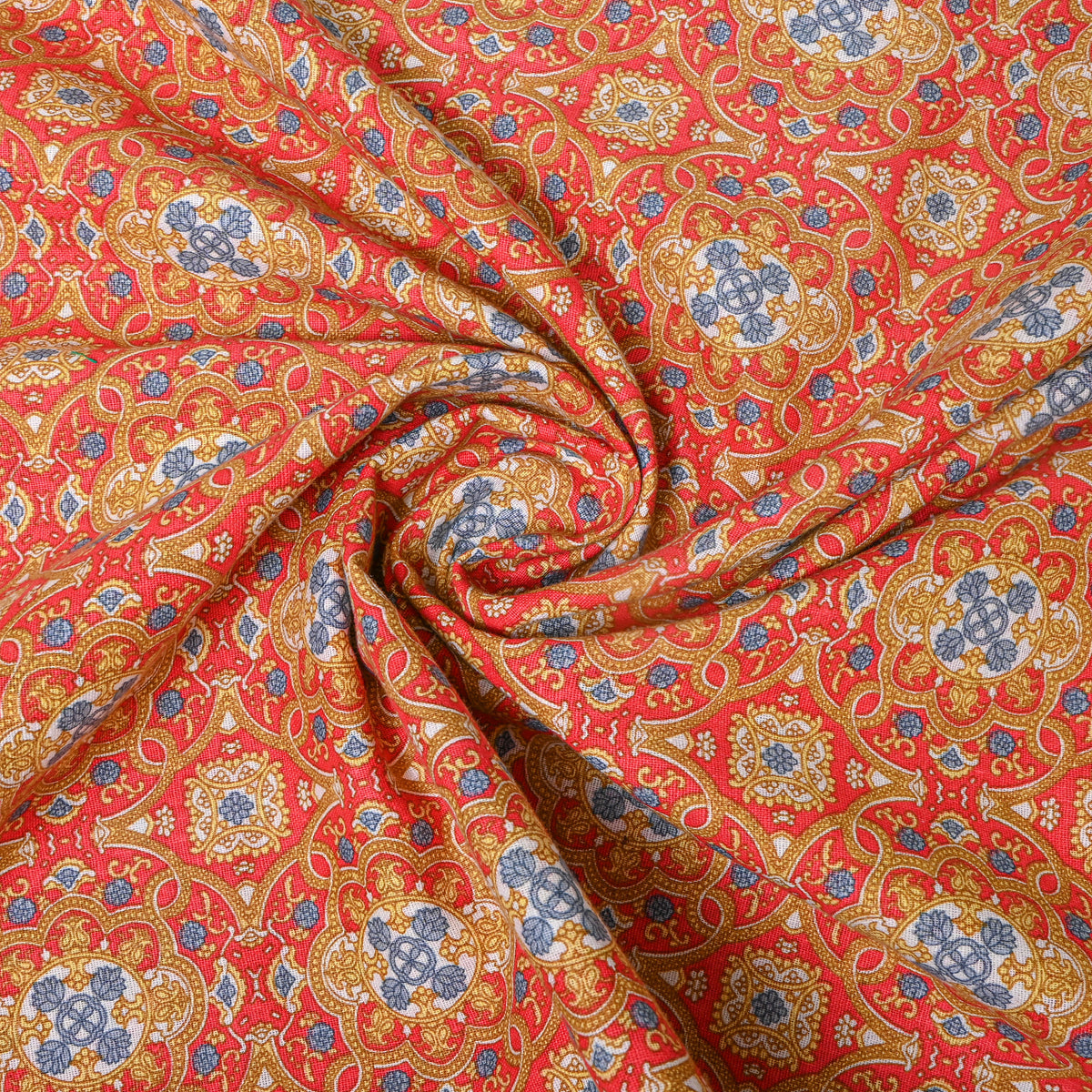 Orange Multicolour Medallion Printed Cotton Fabric