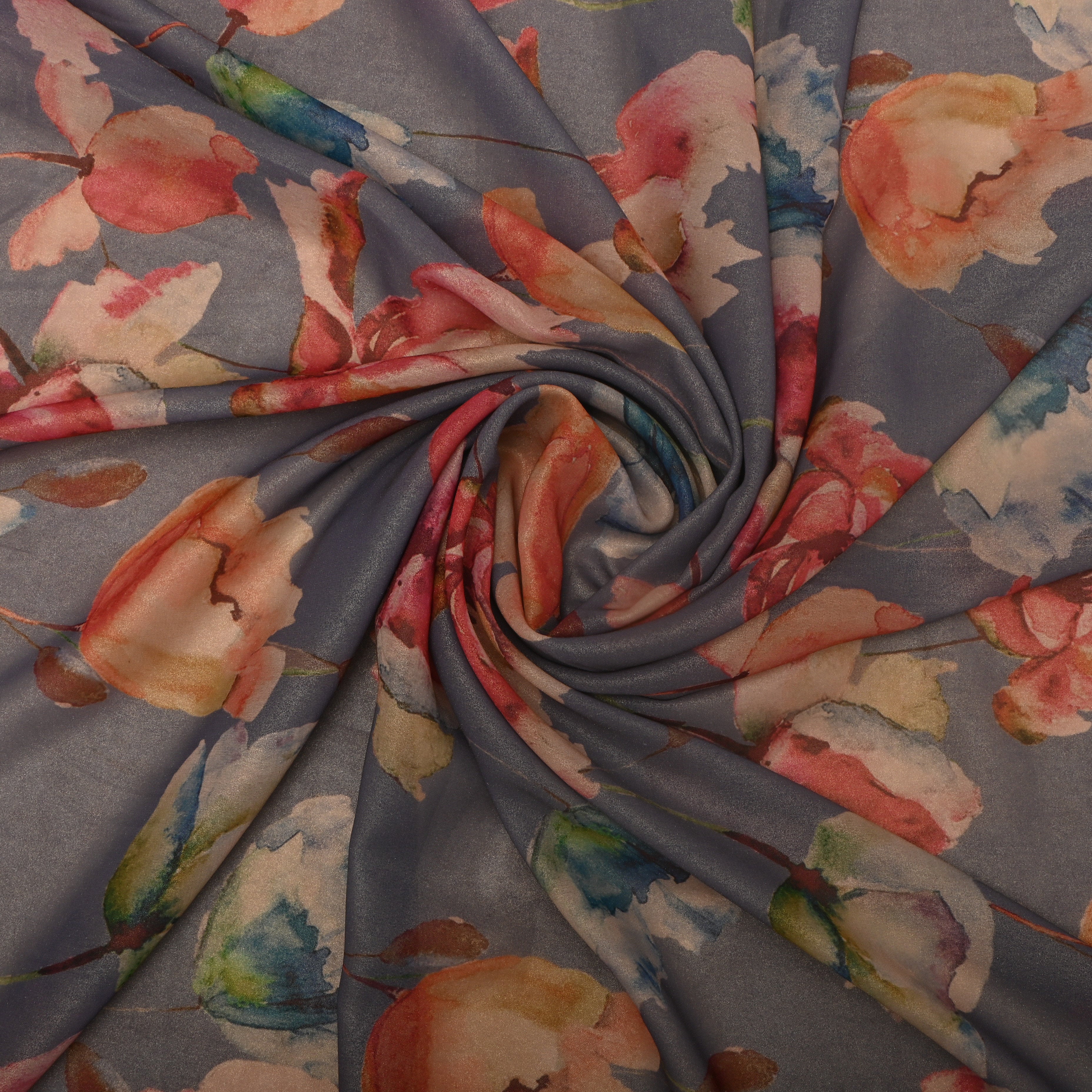 Grey Tissue Fabric With Floral Print