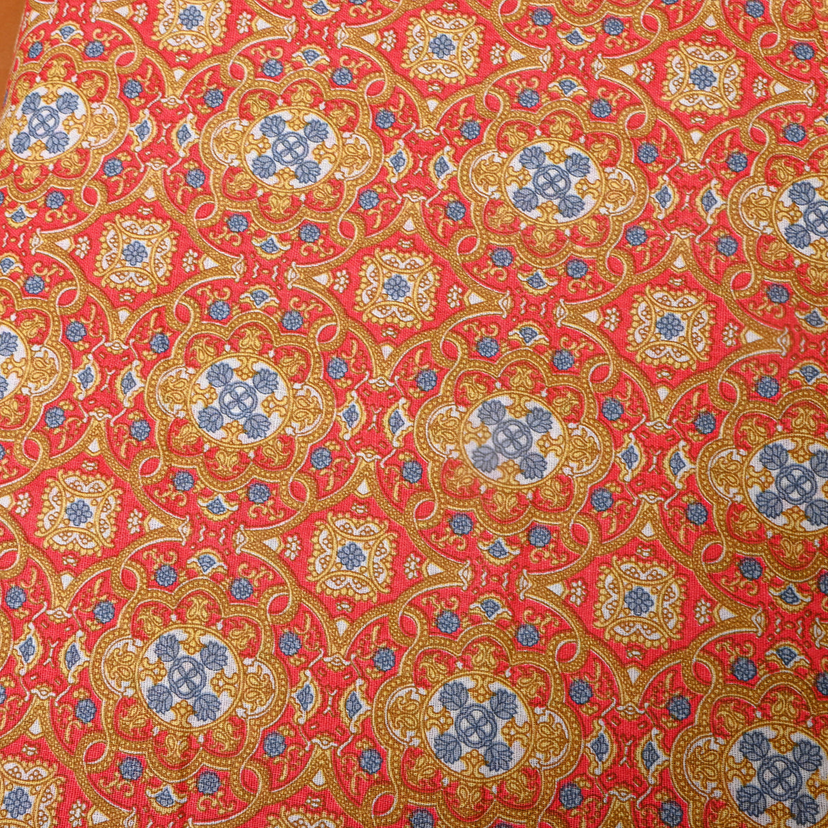 Orange Multicolour Medallion Printed Cotton Fabric