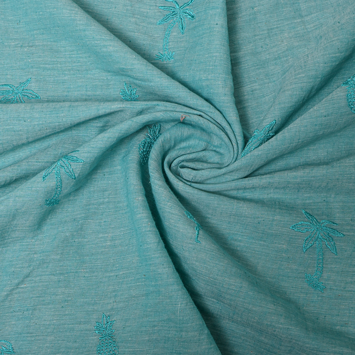 Mint Blue With Light Blue Tropical Embroidery