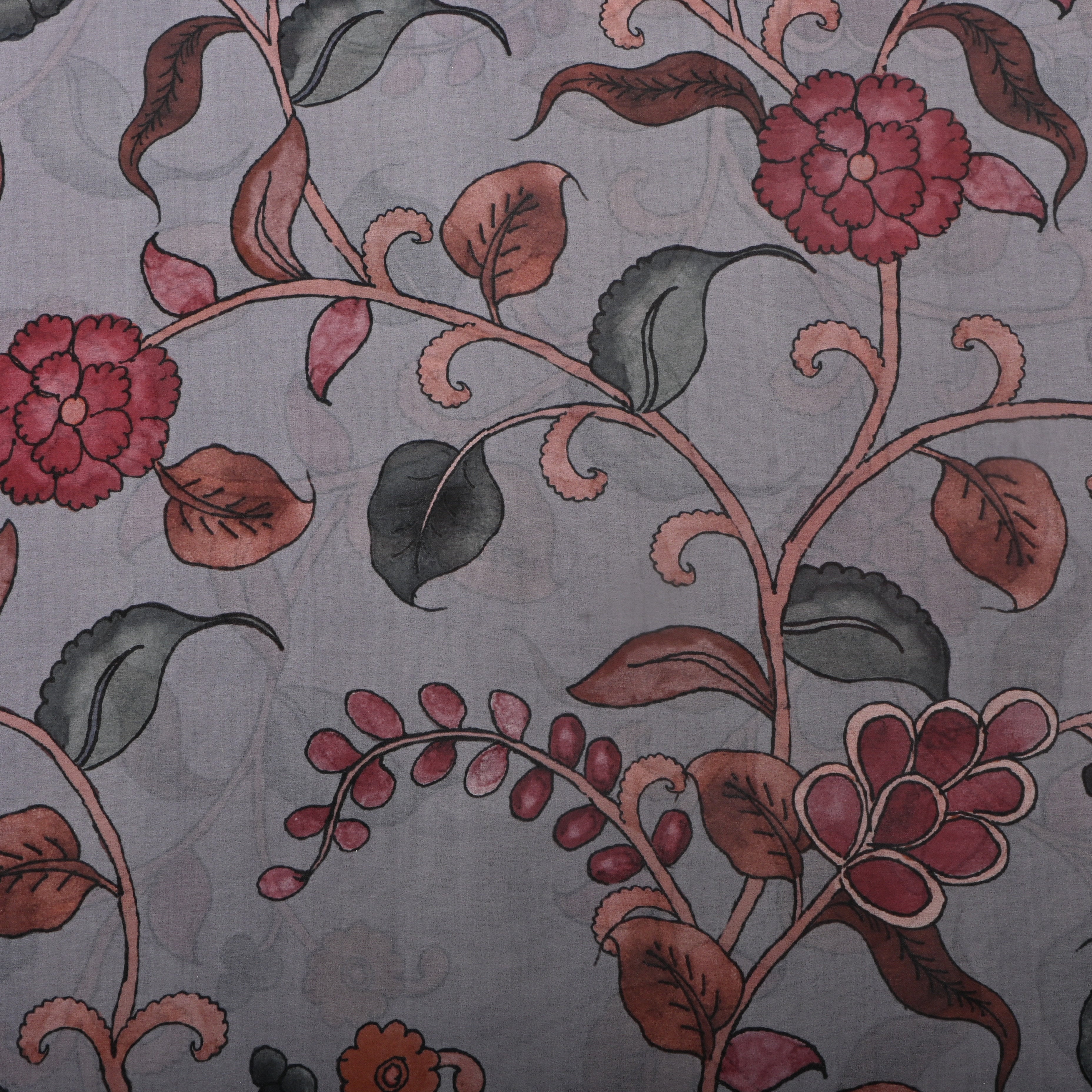 Gray Chateau Floral Jaal Tissue Fabric