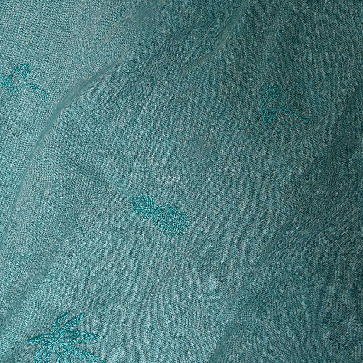 Mint Blue With Light Blue Tropical Embroidery