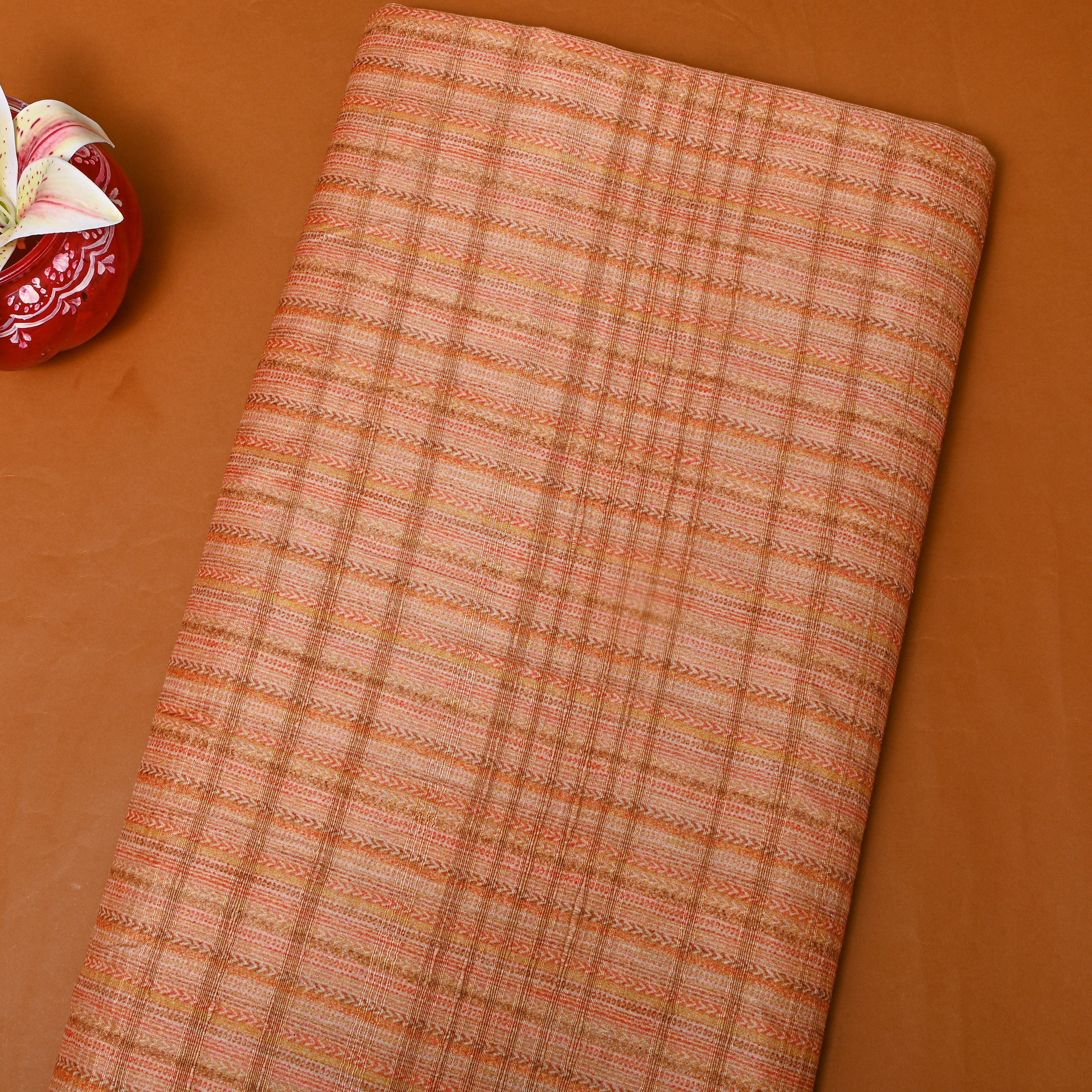 Light Fade Orange Adstract Checks Like Printed Silk Fabric