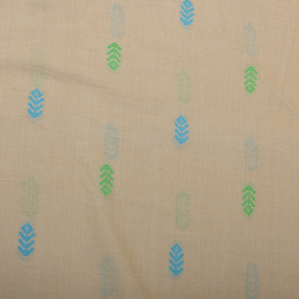 Beige Floral Butti Woven Cotton Fabric