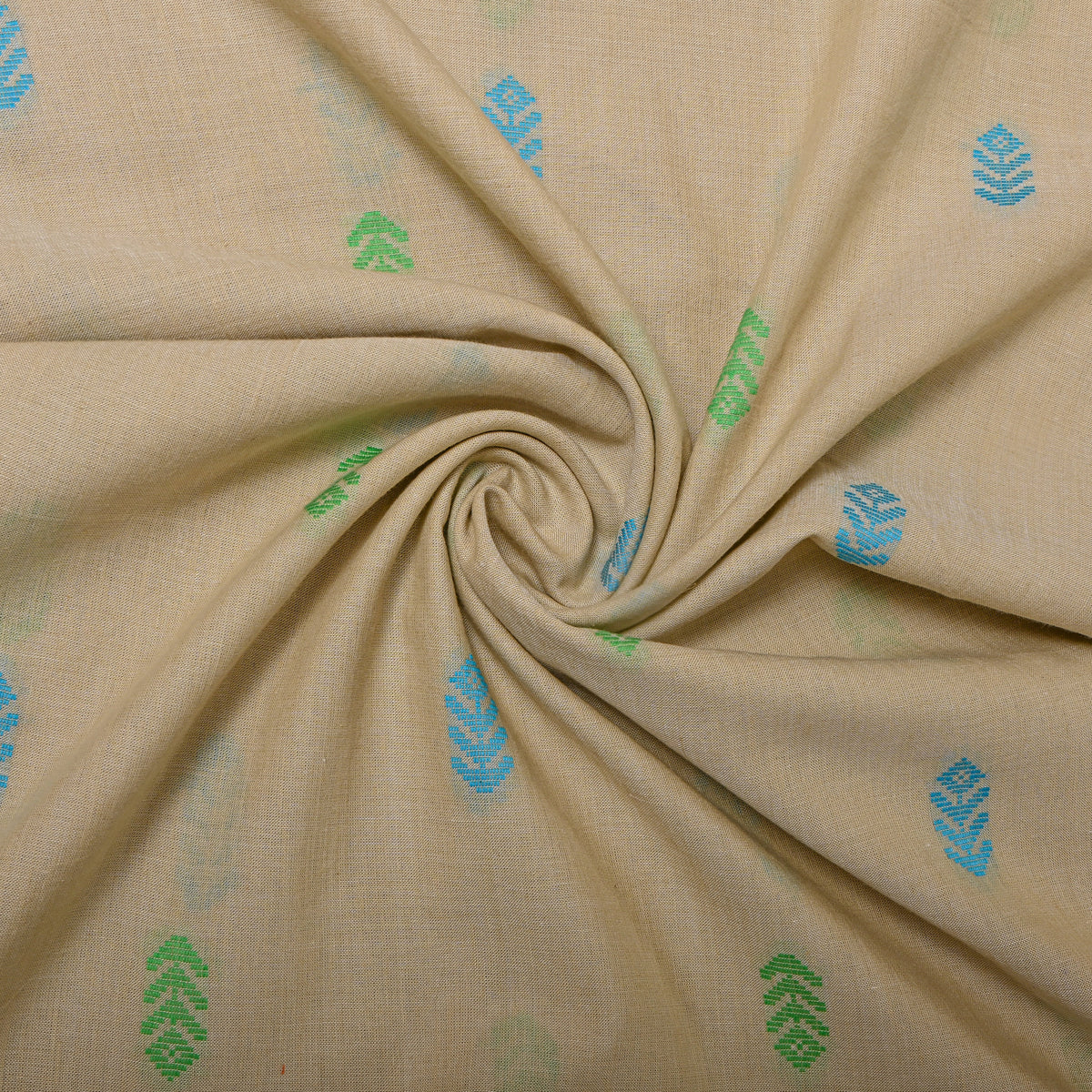 Beige Floral Butti Woven Cotton Fabric