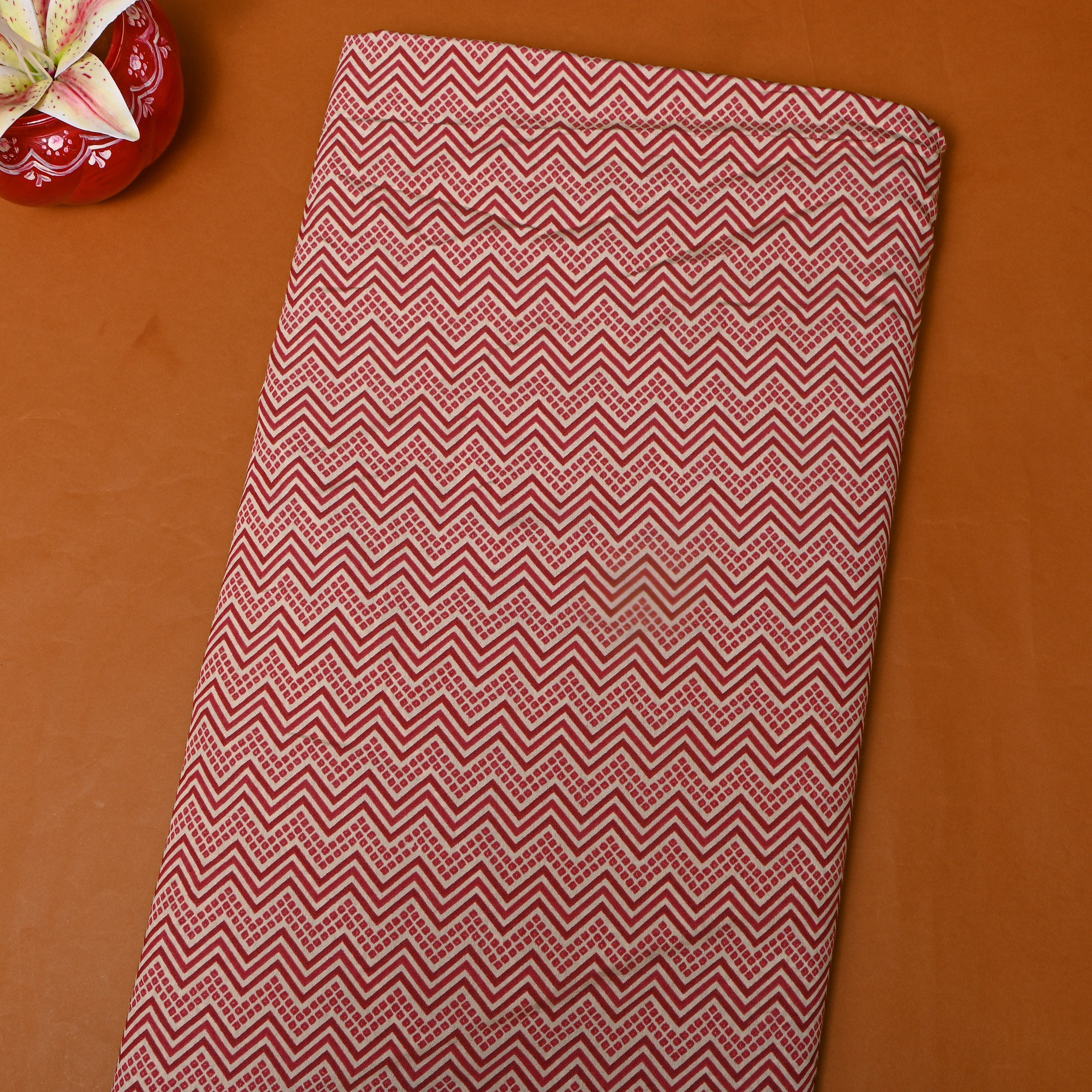 Red Beige Chevron Cotton Fabric
