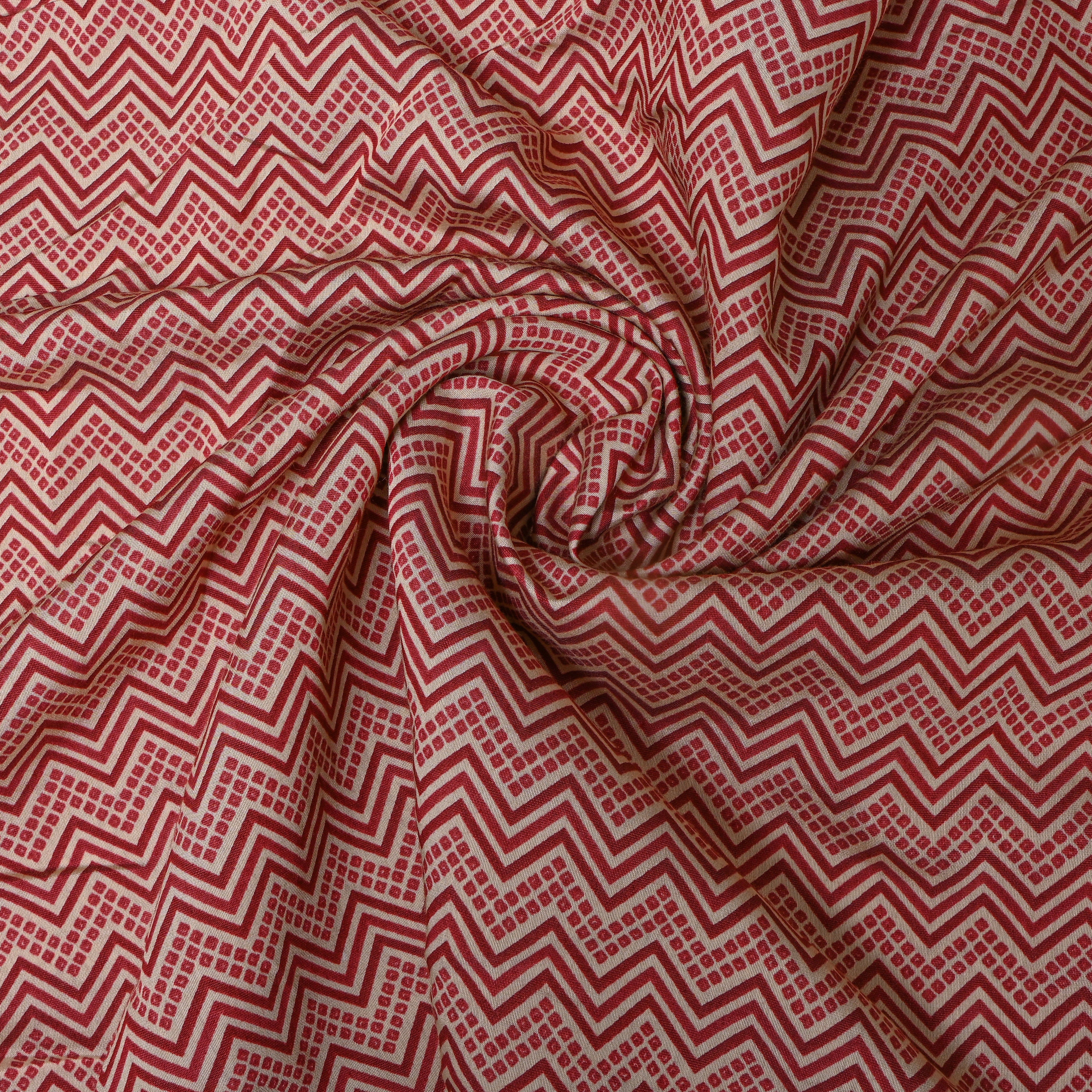 Red Beige Chevron Cotton Fabric