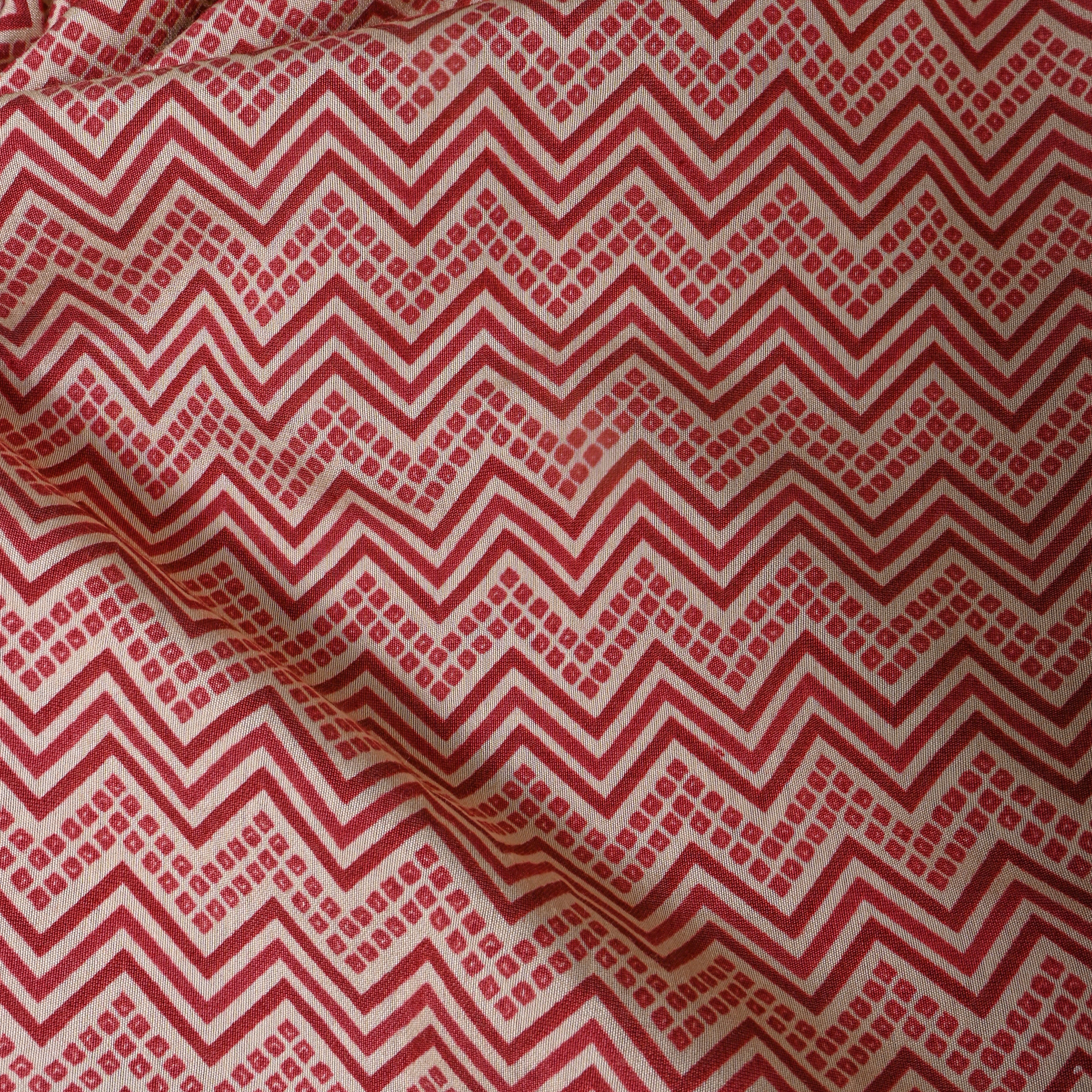 Red Beige Chevron Cotton Fabric
