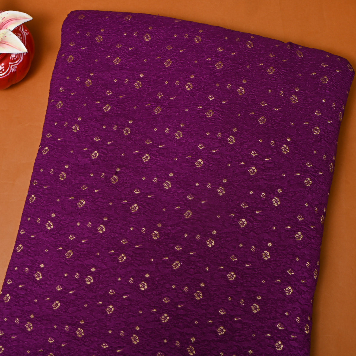 Orchid Purple Gold Zari Butti Jamawar Silk Fabric