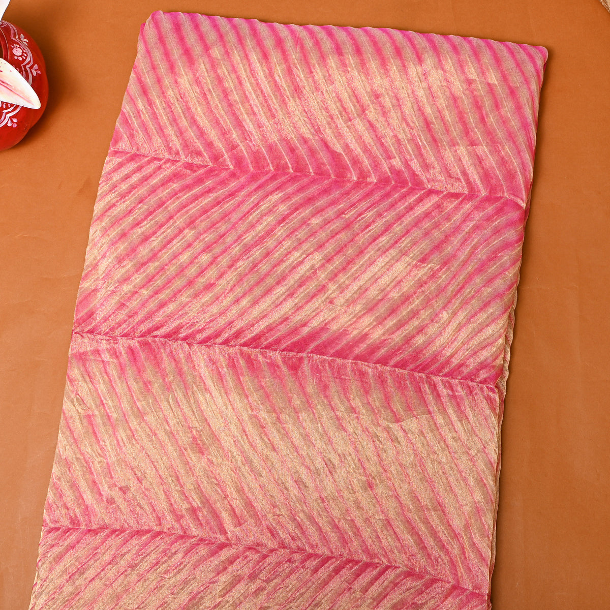 Bright Pink Zig-Zag Gold Bandhani Fabric