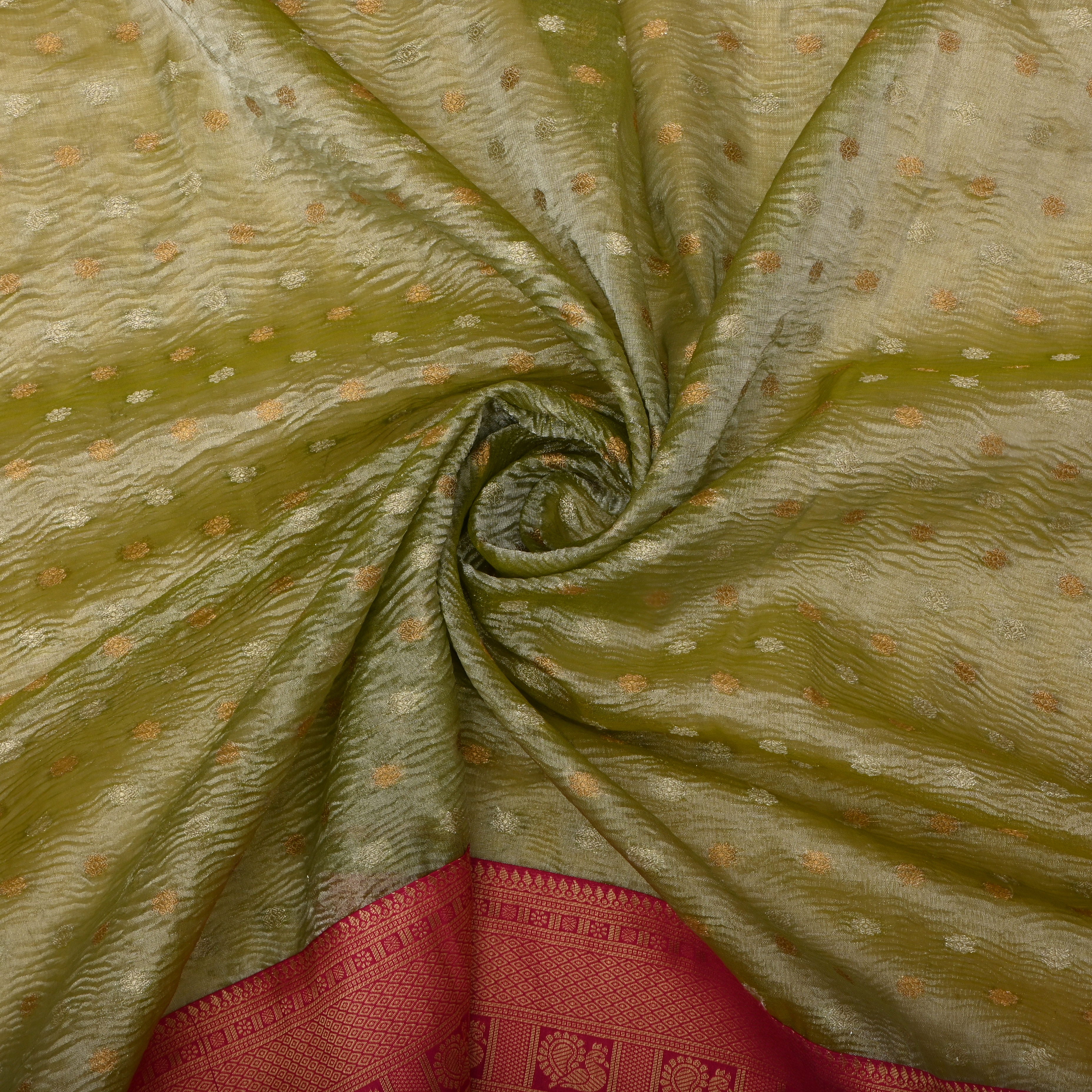 Pista Green Jamawar Tissue Fabric With Contrast Border