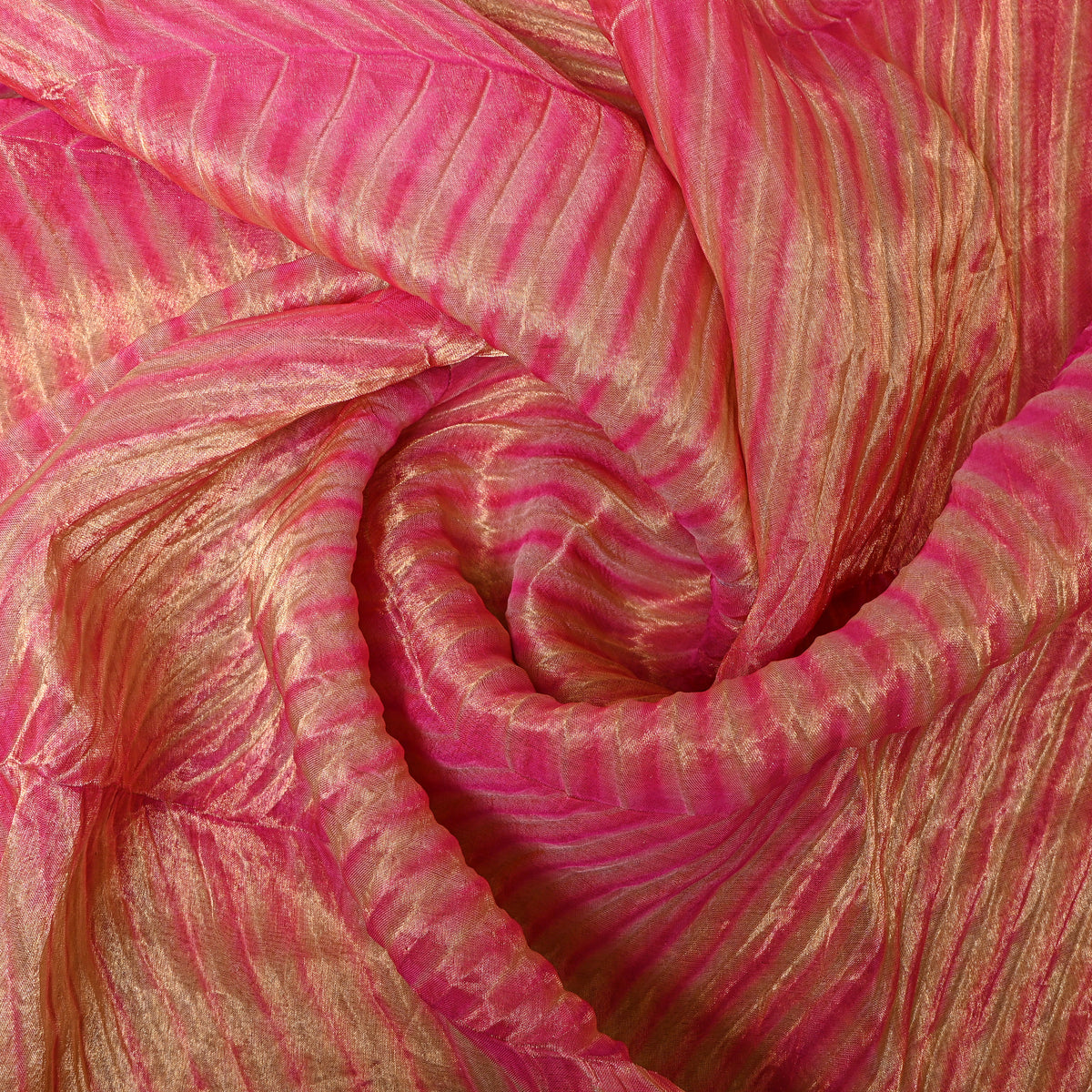 Bright Pink Zig-Zag Gold Bandhani Fabric