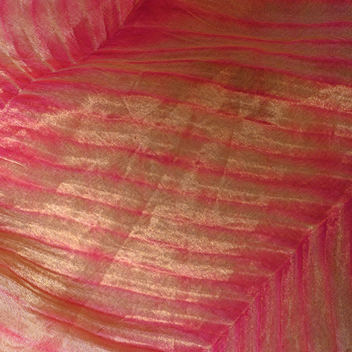 Bright Pink Zig-Zag Gold Bandhani Fabric
