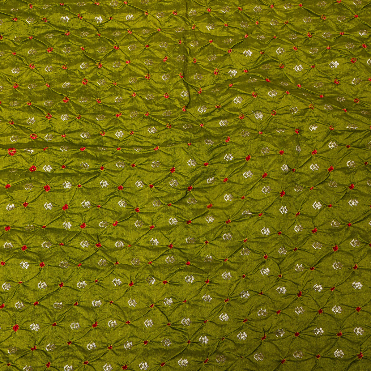 Bottle Green Silver Zari Butti Bandhani Fabric