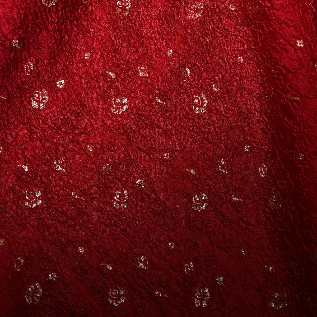 Crimson Red Gold Zari Butti Jamawar Silk Fabric