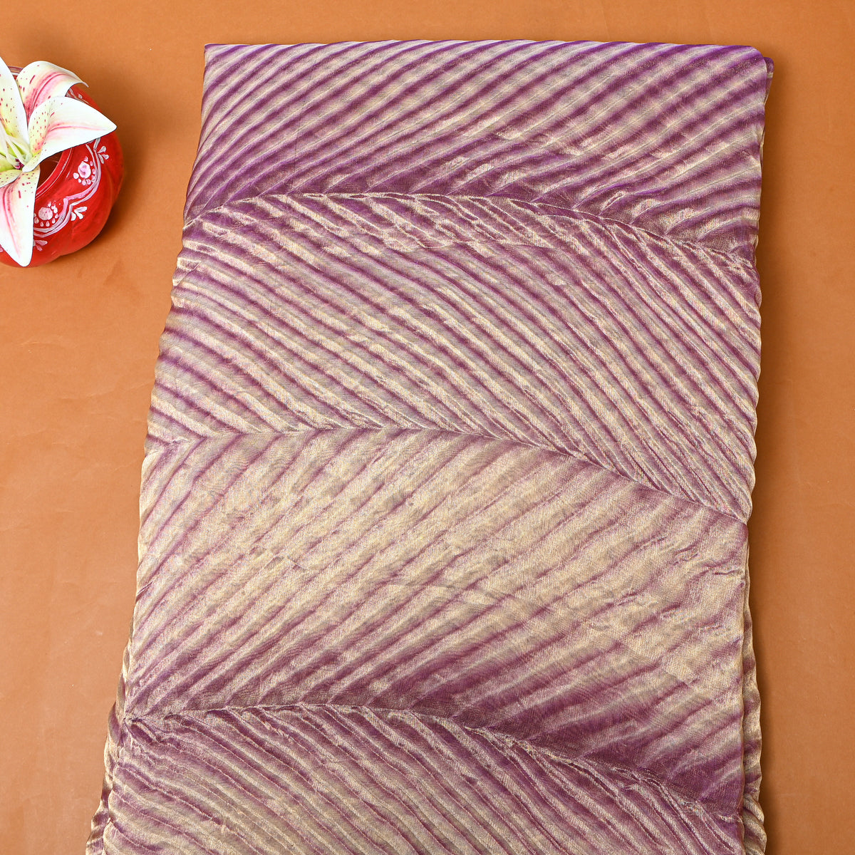 Bright Purple Zig-Zag Gold Bandhani Fabric