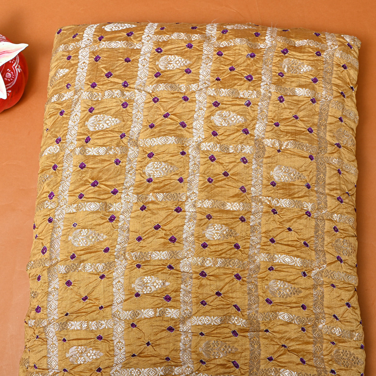 Mustard Yellow Gold Zari Bandhani Fabric