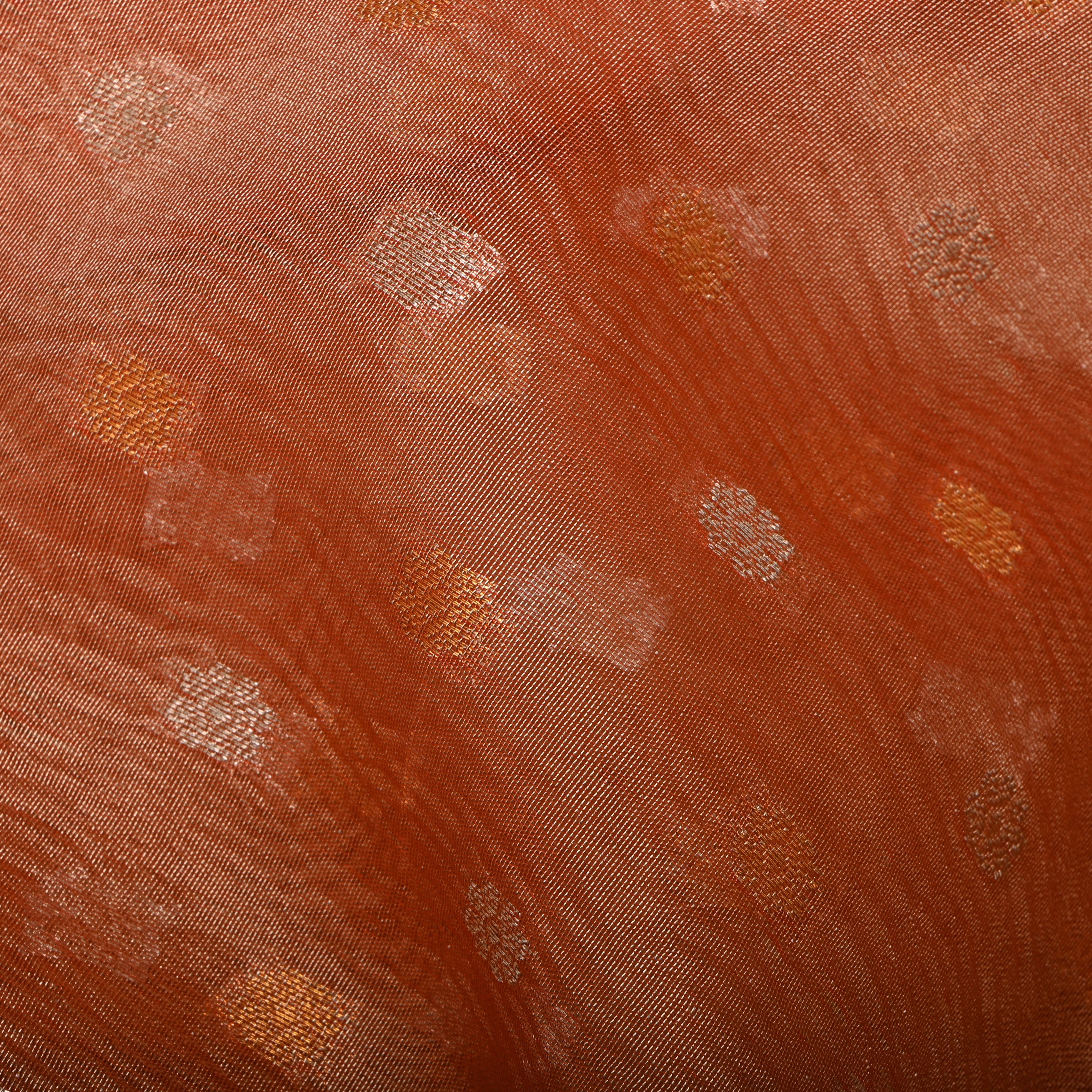 Light Salmon Jamawar Tissue Fabric With Contrast Border