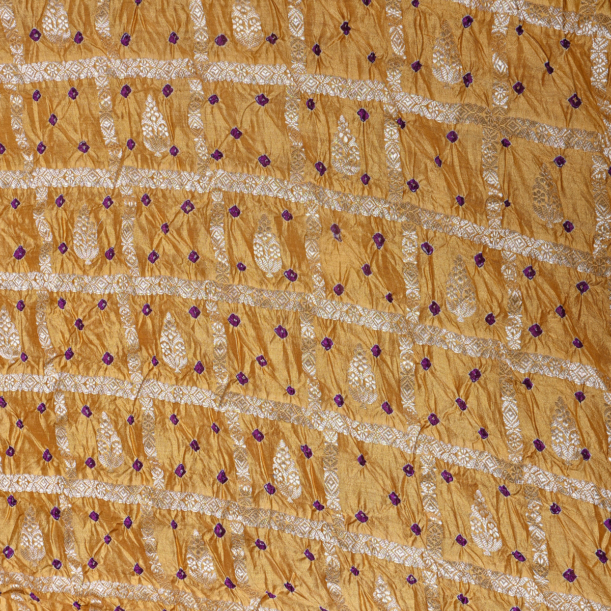 Mustard Yellow Gold Zari Bandhani Fabric