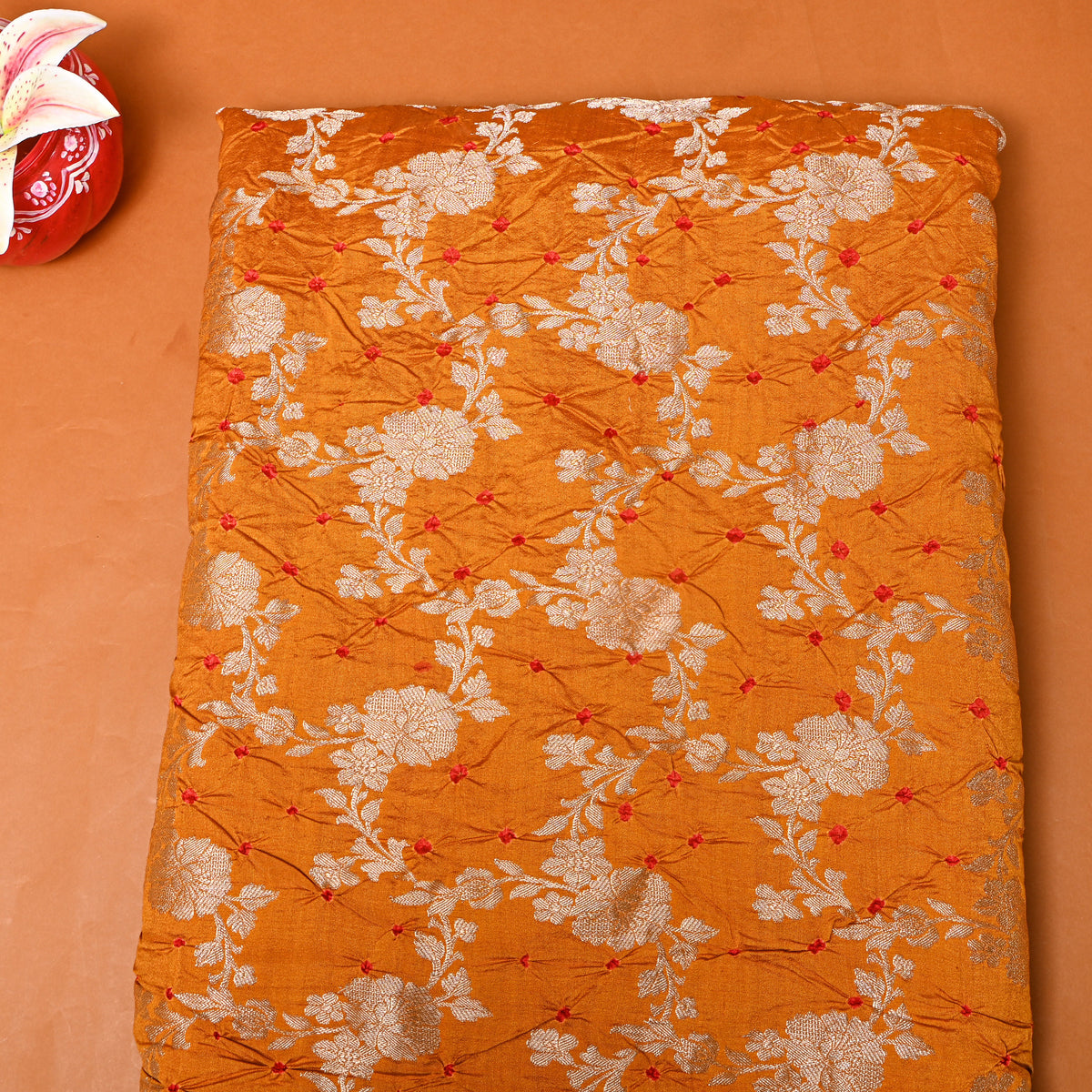 Orange Bandhani With Gold Jaal
