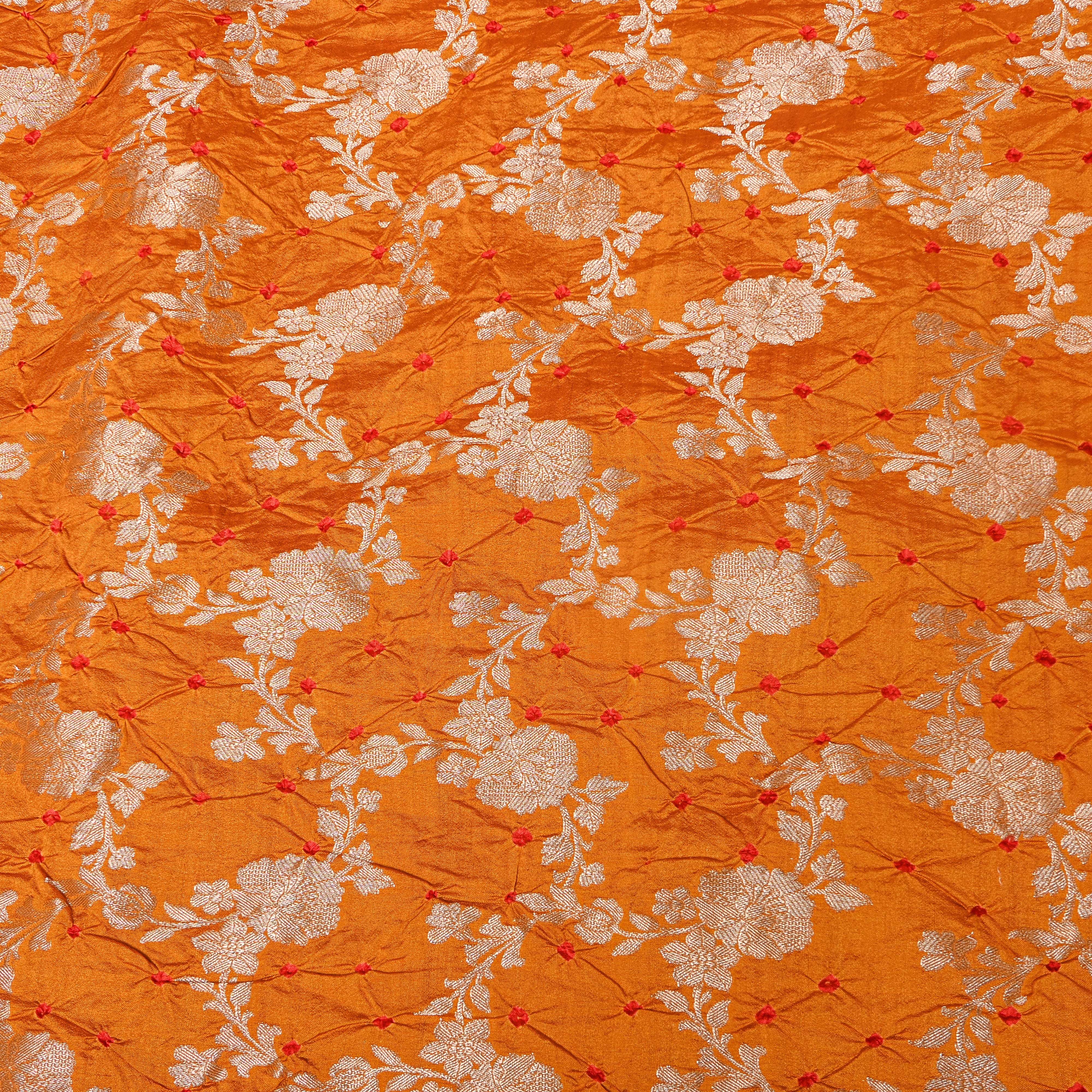 Orange Bandhani With Gold Jaal