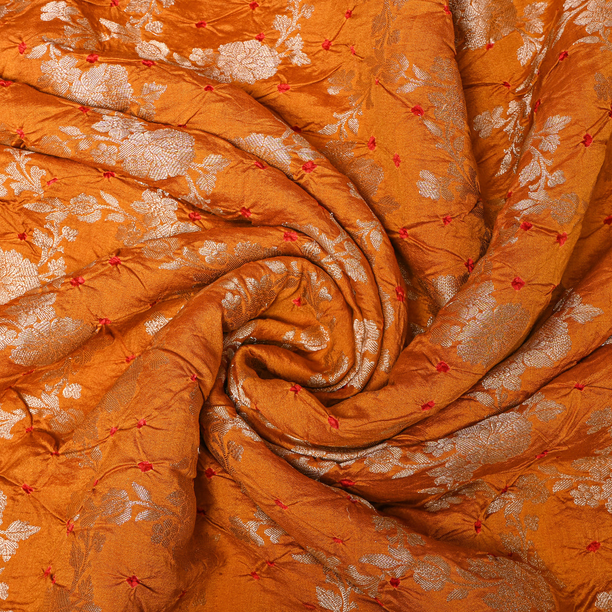 Orange Bandhani With Gold Jaal